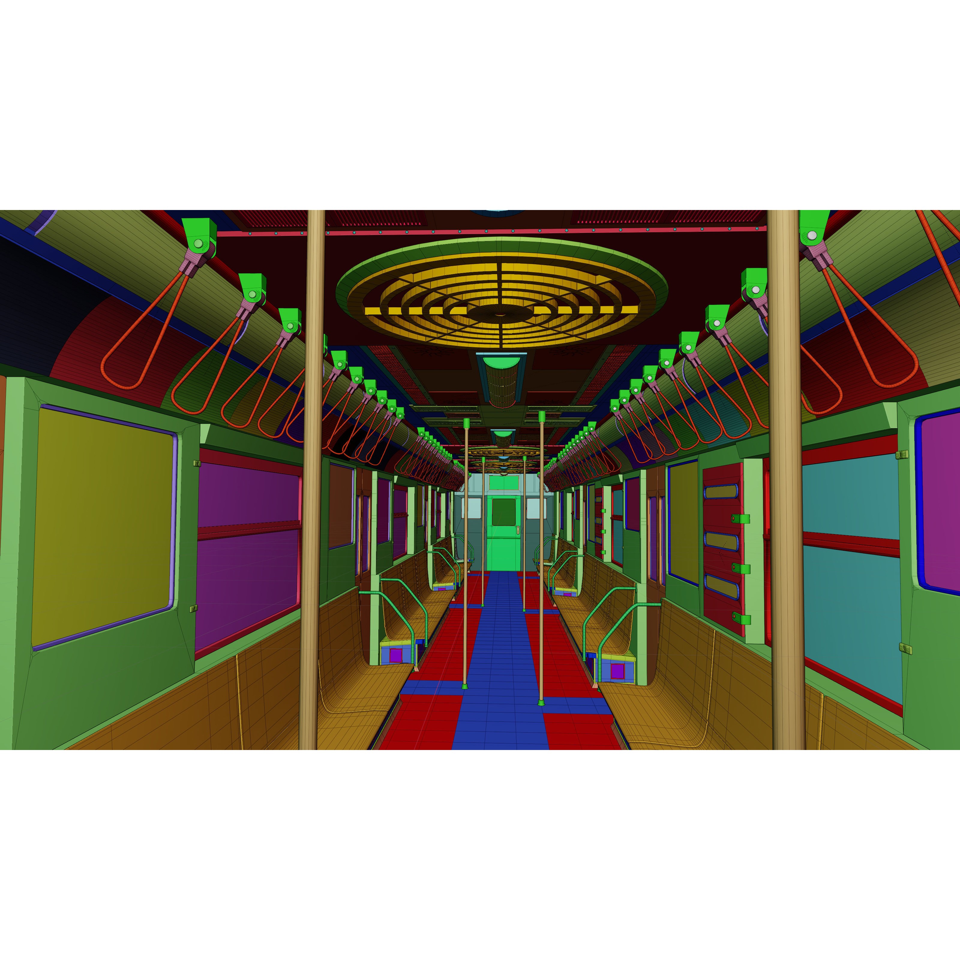 NYC Subway Car Interior 3D Model – 1970s Style, Low-Poly, Blender - View 39