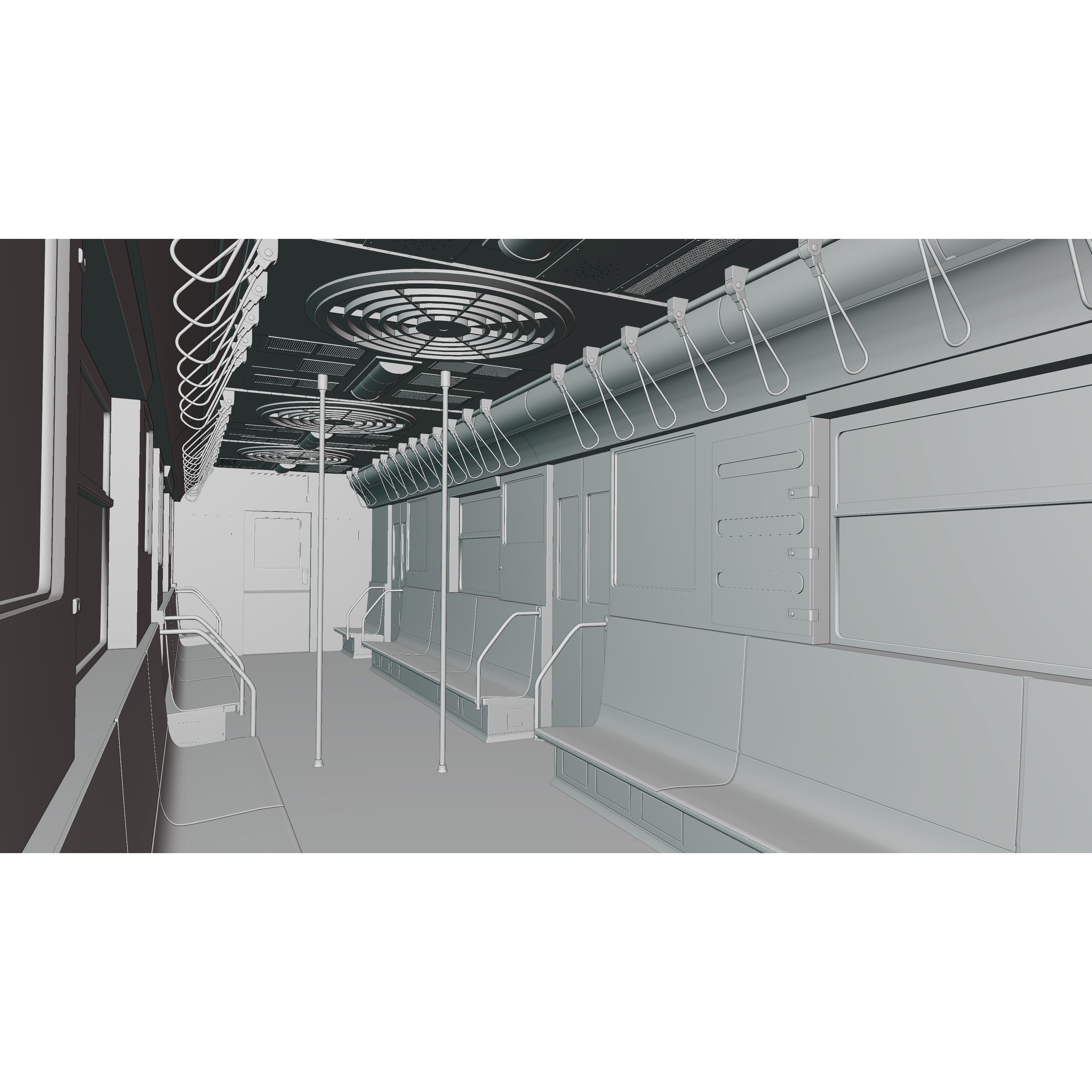 NYC Subway Car Interior 3D Model – 1970s Style, Low-Poly, Blender - View 43