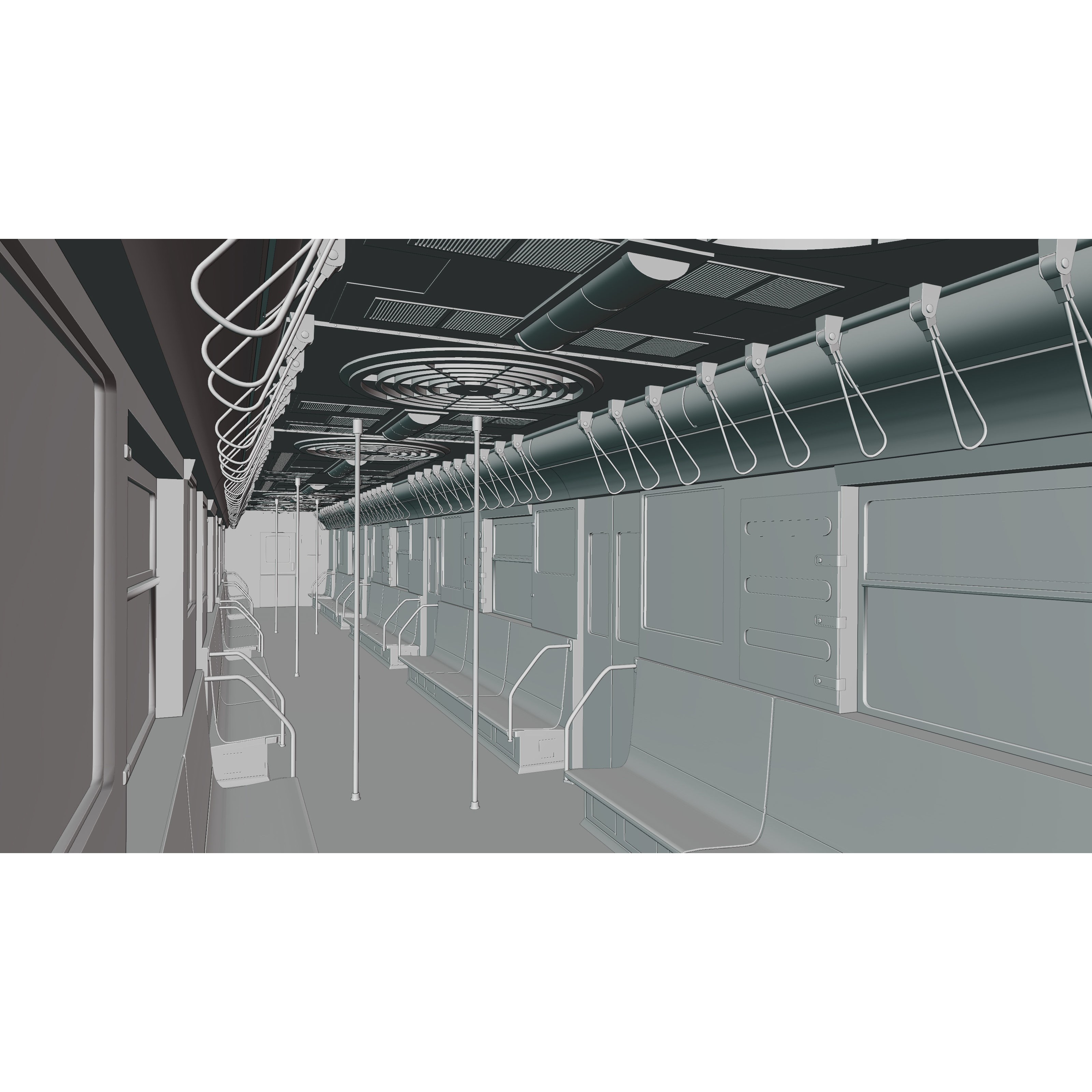 NYC Subway Car Interior 3D Model – 1970s Style, Low-Poly, Blender - View 45