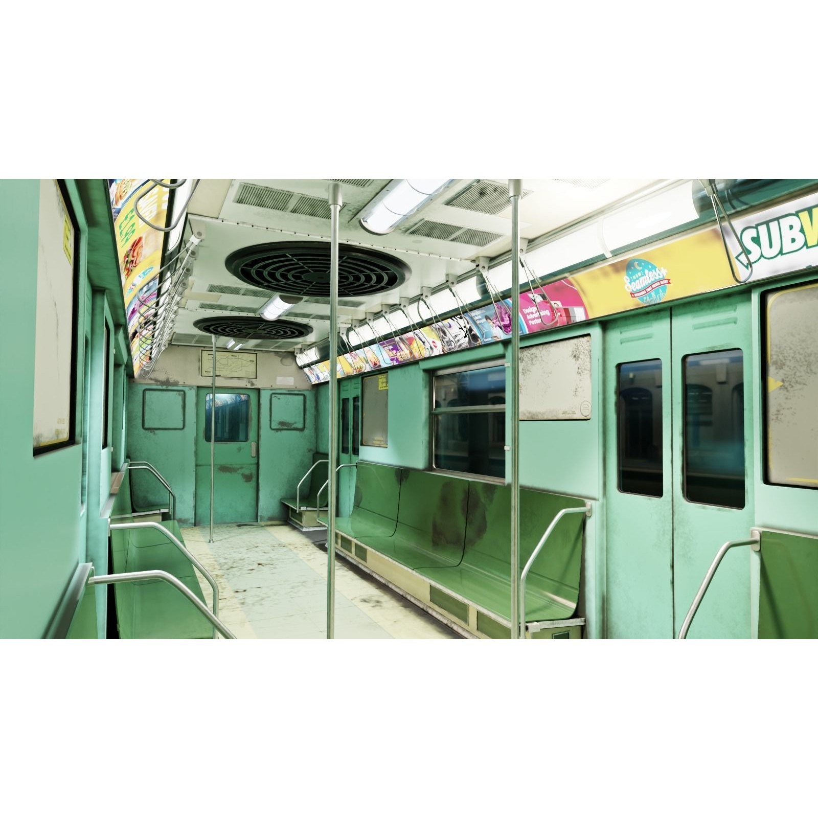 NYC Subway Car Interior 3D Model – 1970s Style, Low-Poly, Blender - View 6