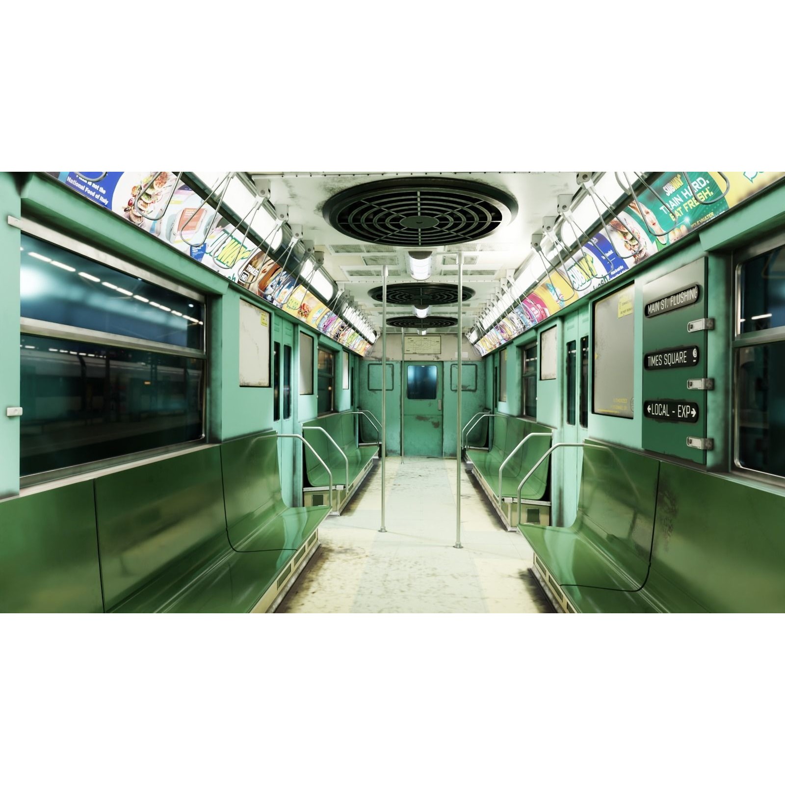 NYC Subway Car Interior 3D Model – 1970s Style, Low-Poly, Blender - View 7