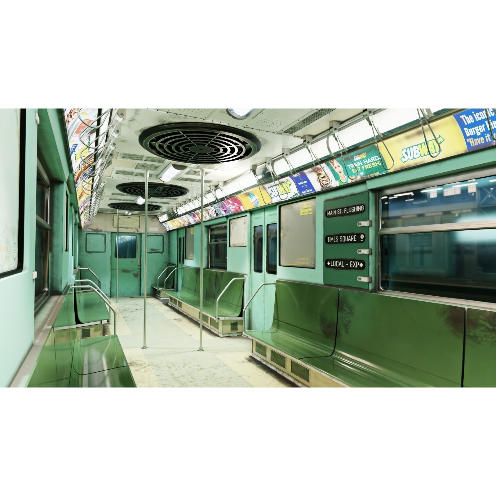 NYC Subway Car Interior 3D Model – 1970s Style, Low-Poly, Blender - View 8