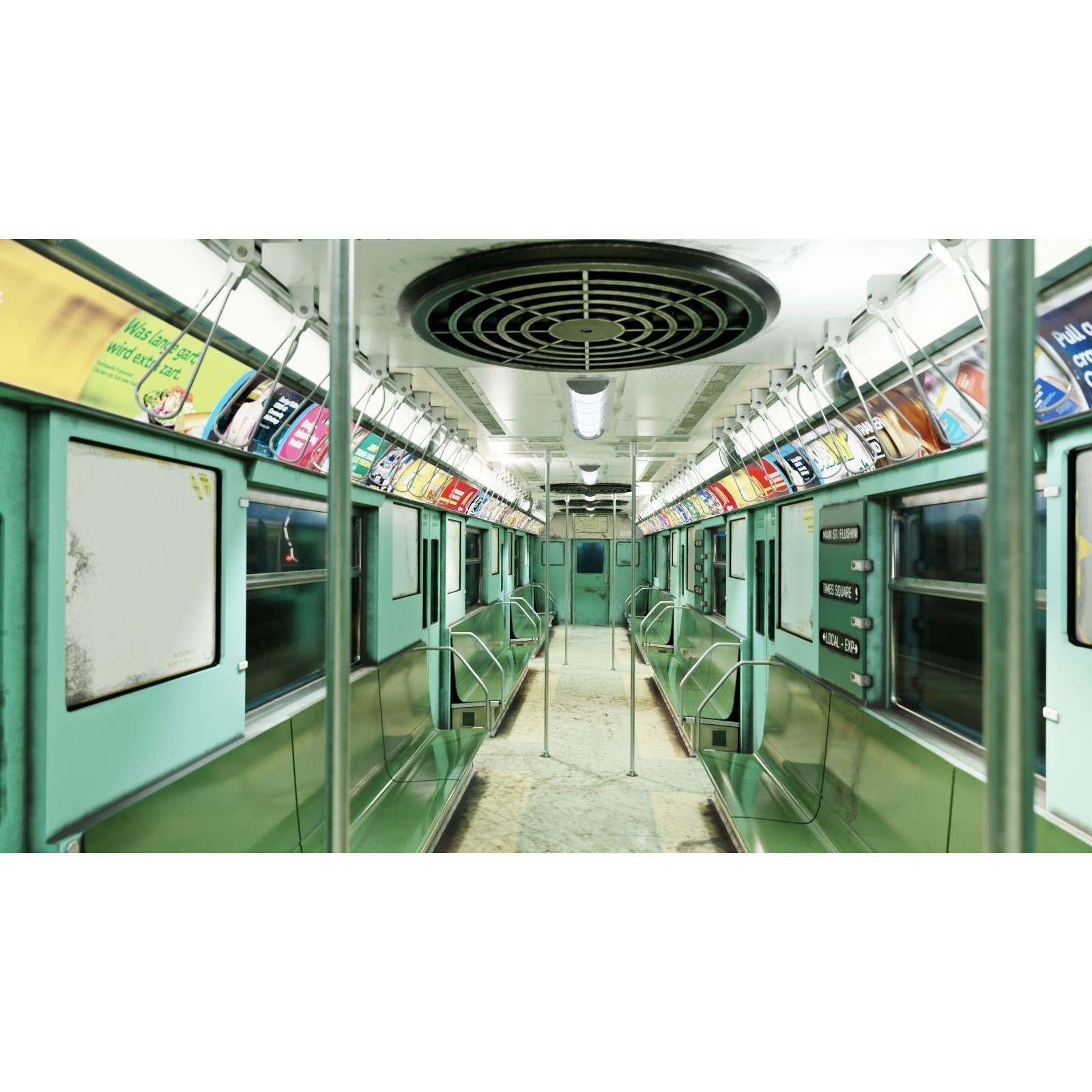 NYC Subway Car Interior 3D Model – 1970s Style, Low-Poly, Blender - View 9
