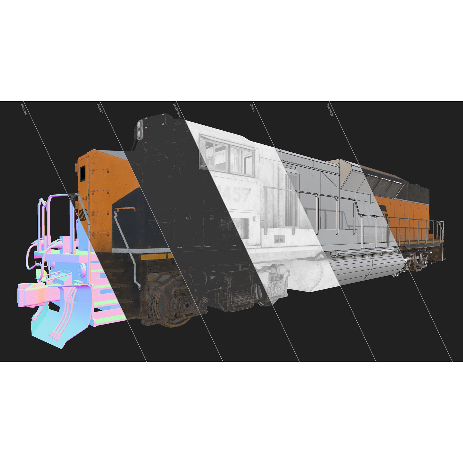 Diesel Locomotive 3D Model – Low Poly Game Asset, FBX, PBR Textures - View 16