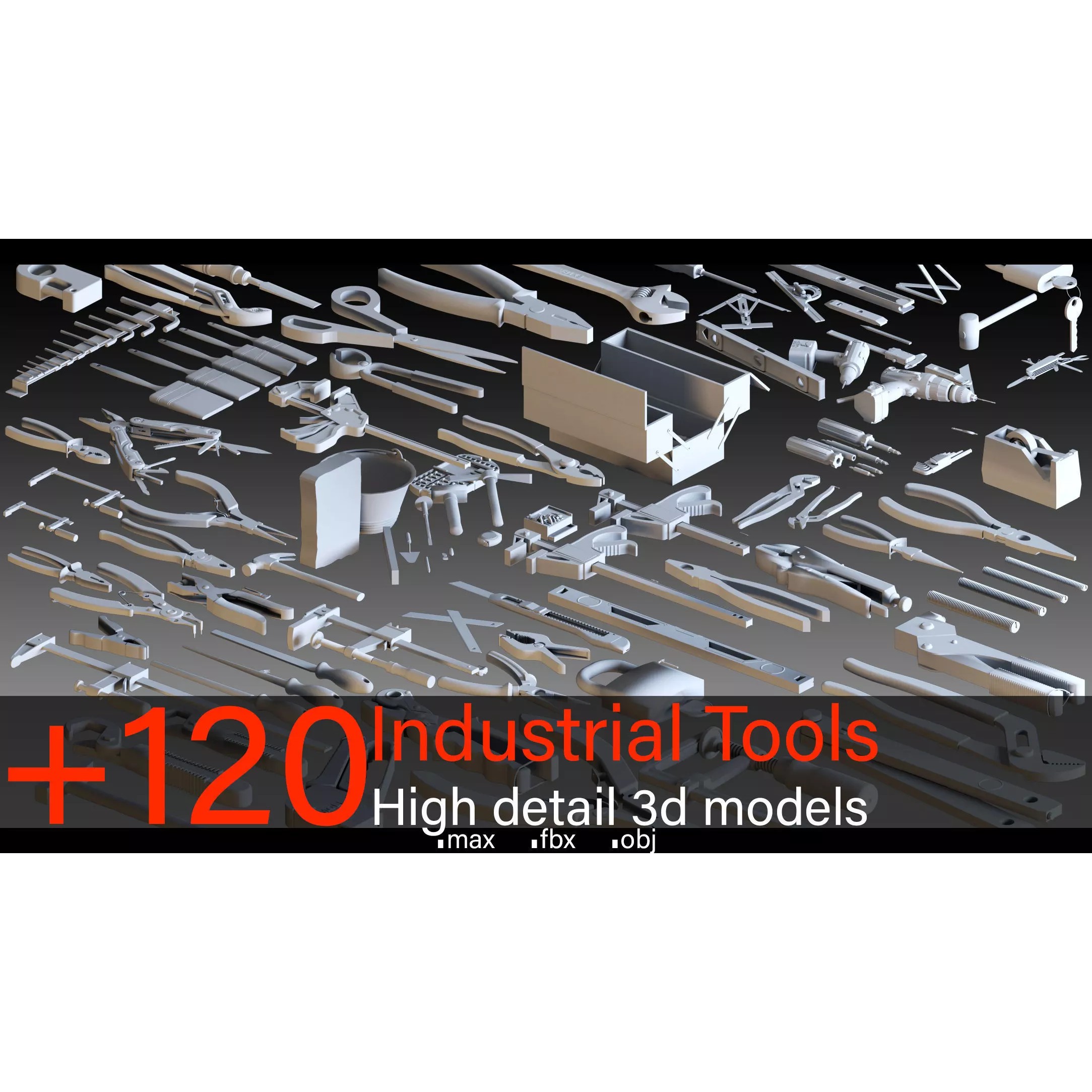 Industrial Tools 3D Model – High Detail Kitbash, FBX & OBJ Formats - View 2