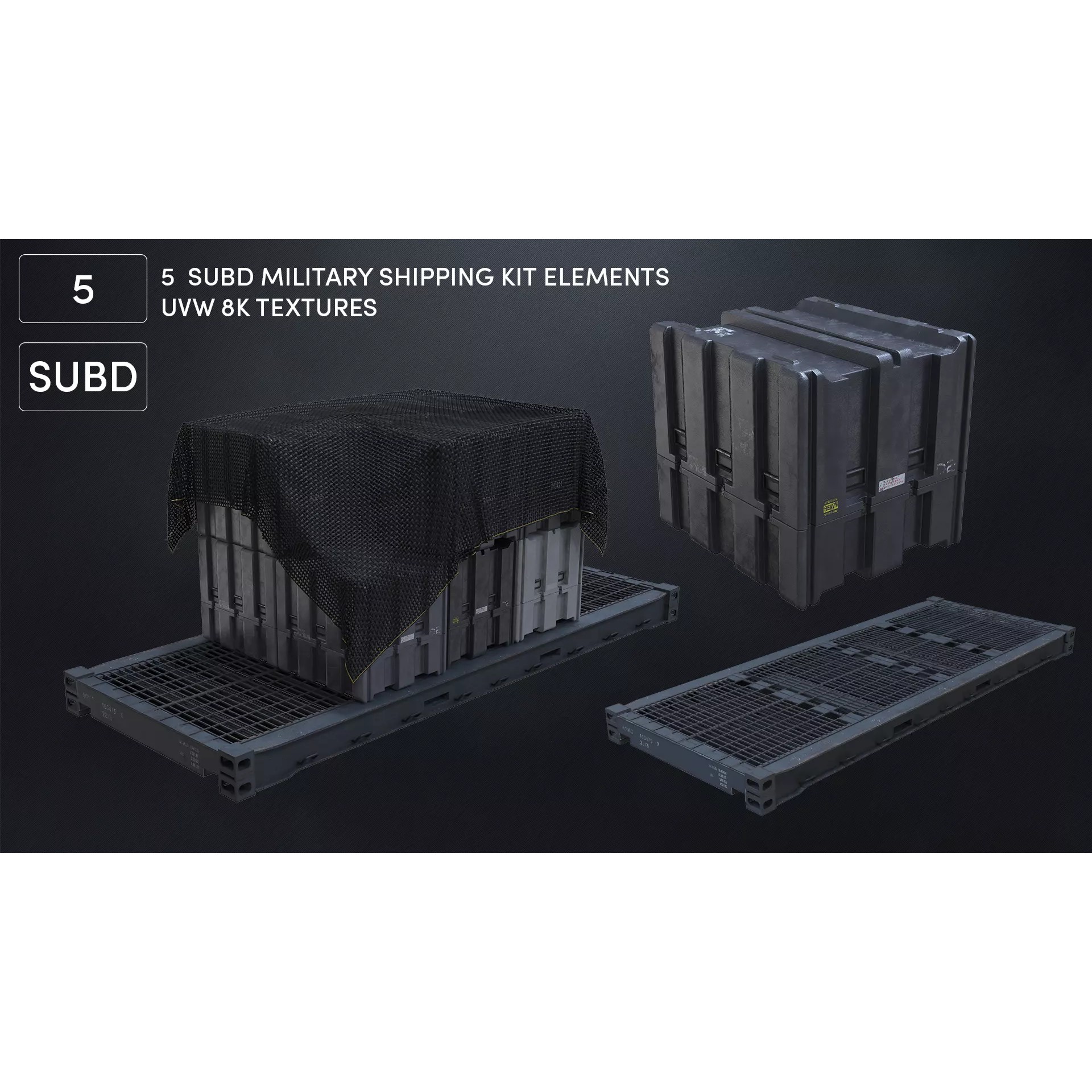 Military Shipping Elements 3D Model – SUBD PBR Cargo Containers, FBX - View 2
