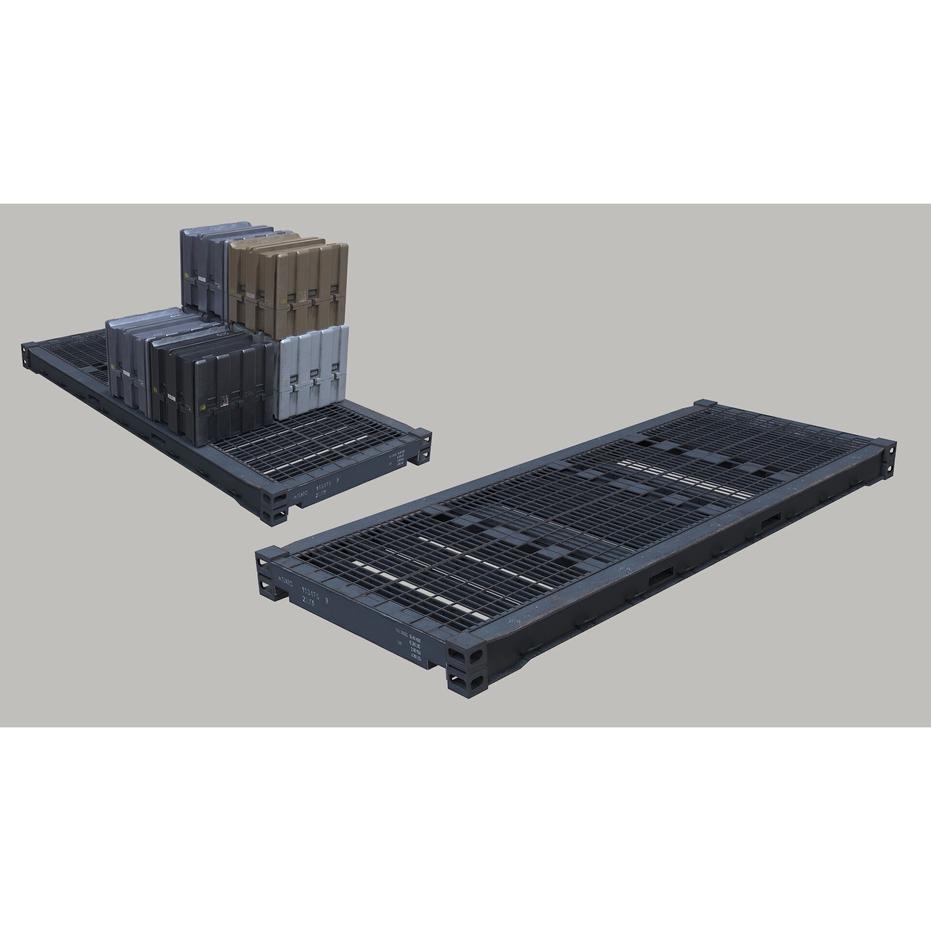 Military Shipping Elements 3D Model – SUBD PBR Cargo Containers, FBX - View 7