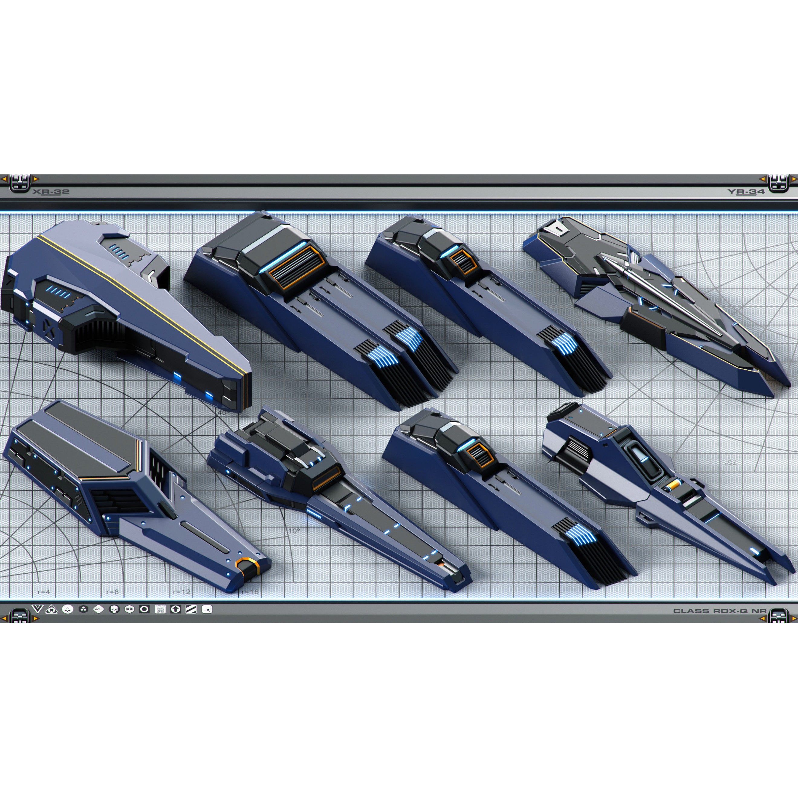 Futuristic Spaceship 3D Model – Sci-Fi Kitbash Set, OBJ - View 15