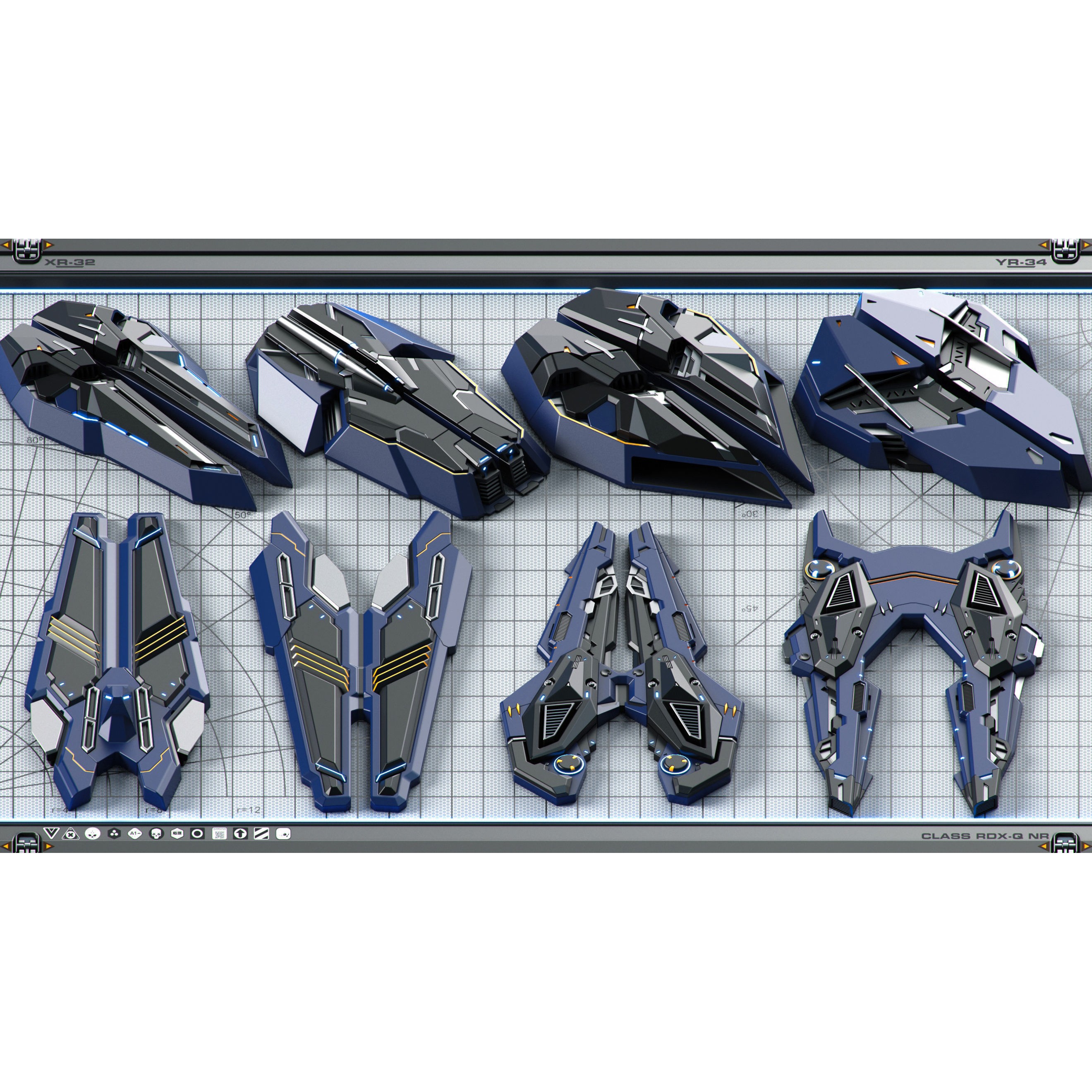 Futuristic Spaceship 3D Model – Sci-Fi Kitbash Set, OBJ - View 16