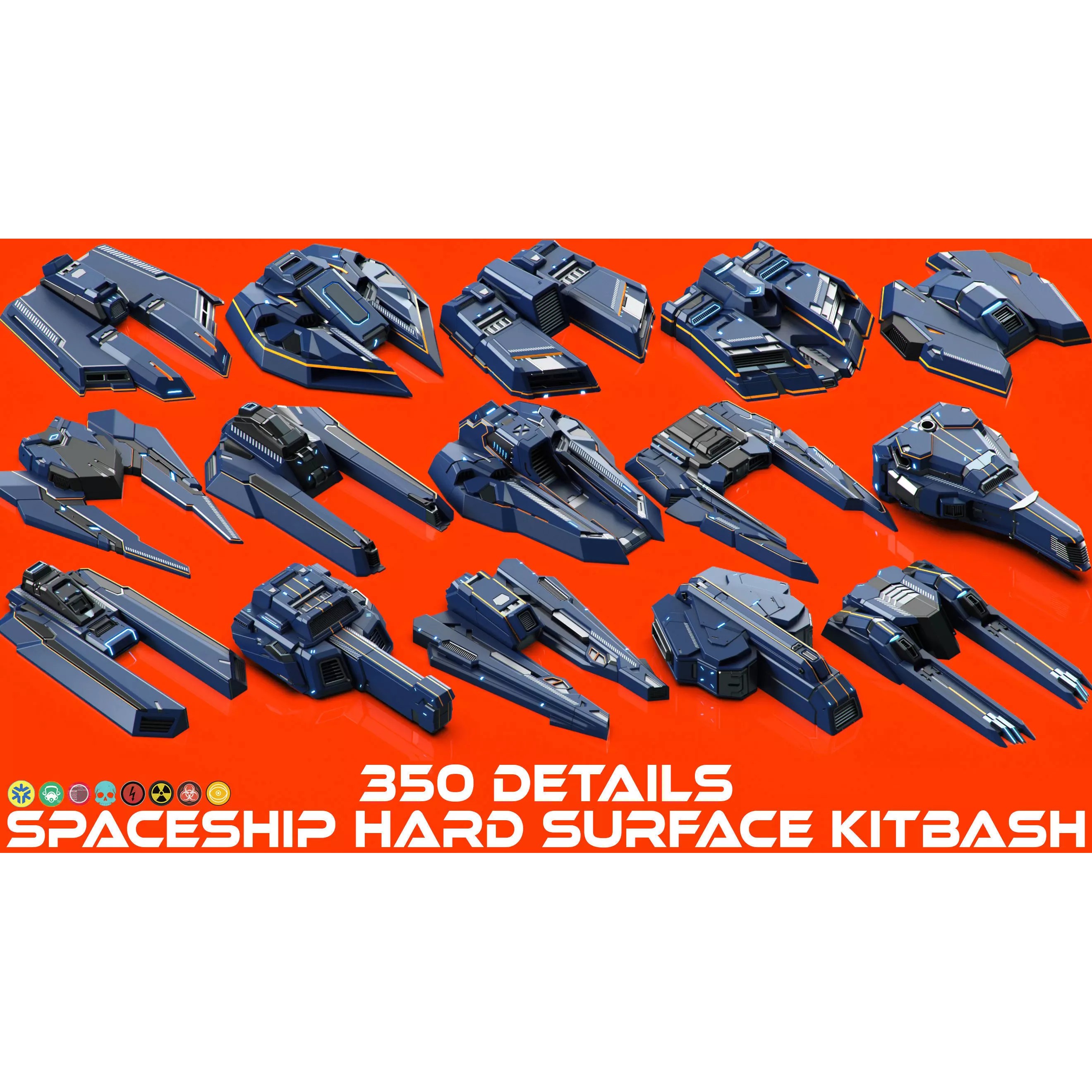 Futuristic Spaceship 3D Model – Sci-Fi Kitbash Set, OBJ - View 2