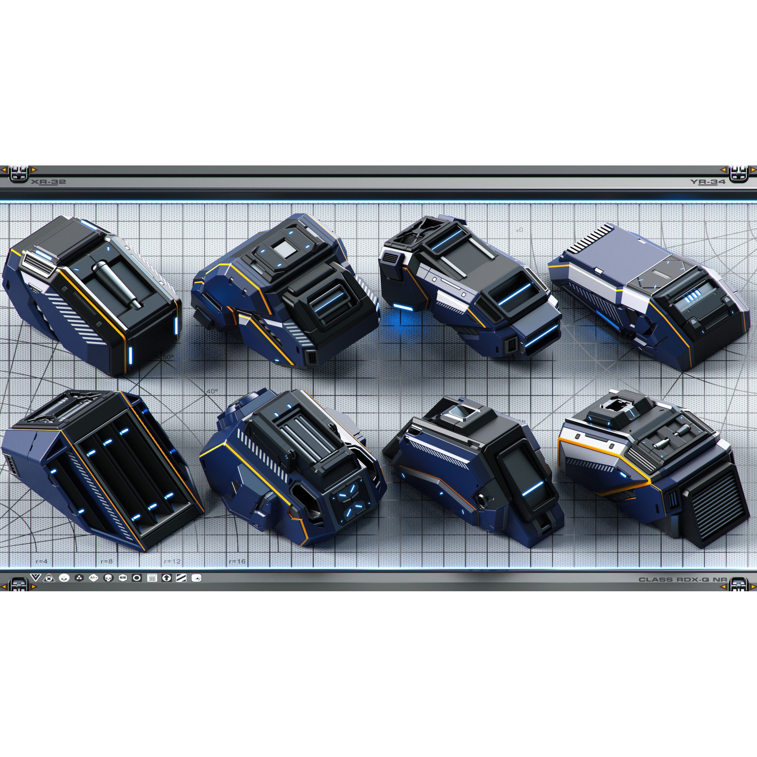 Futuristic Spaceship 3D Model – Sci-Fi Kitbash Set, OBJ - View 7
