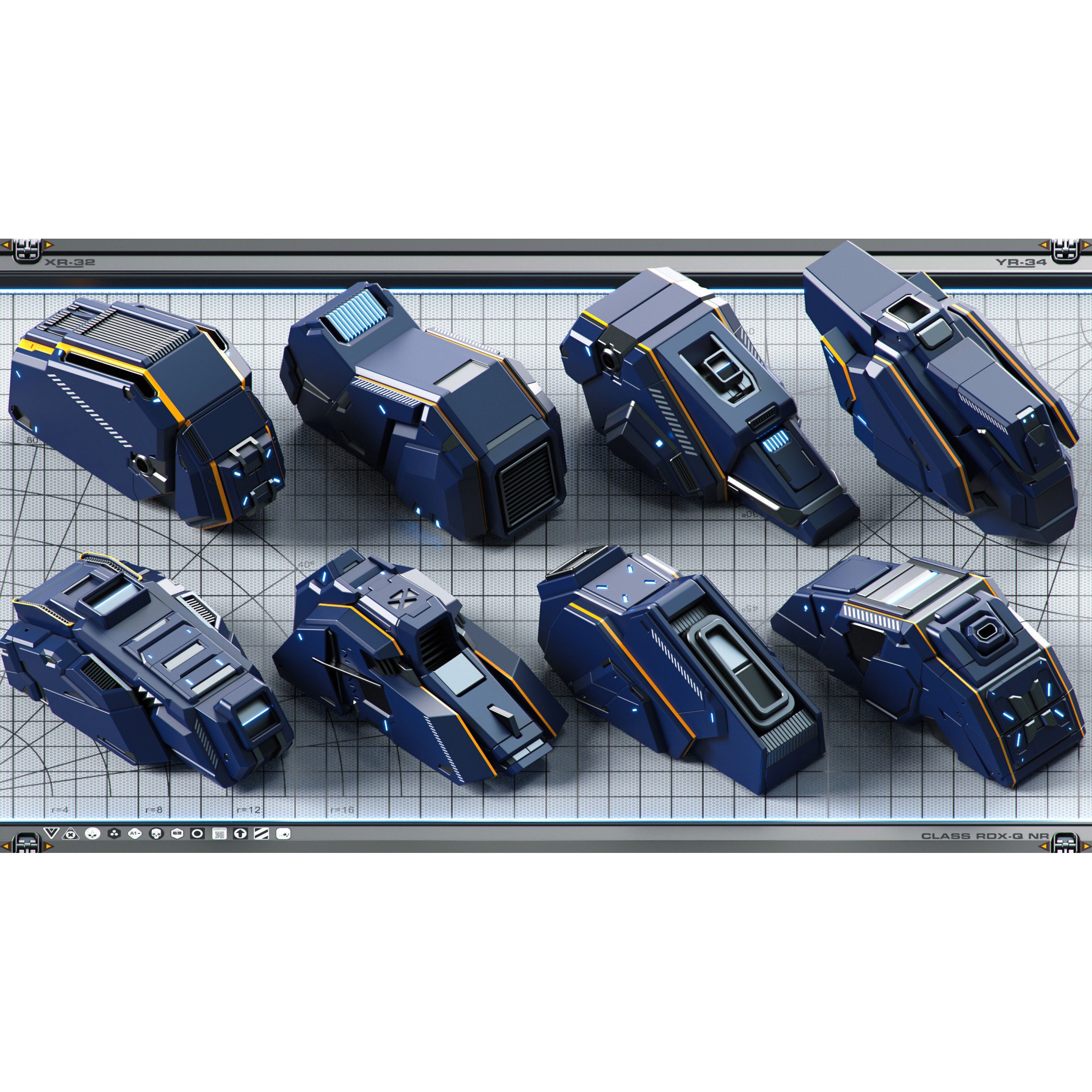 Futuristic Spaceship 3D Model – Sci-Fi Kitbash Set, OBJ - View 8