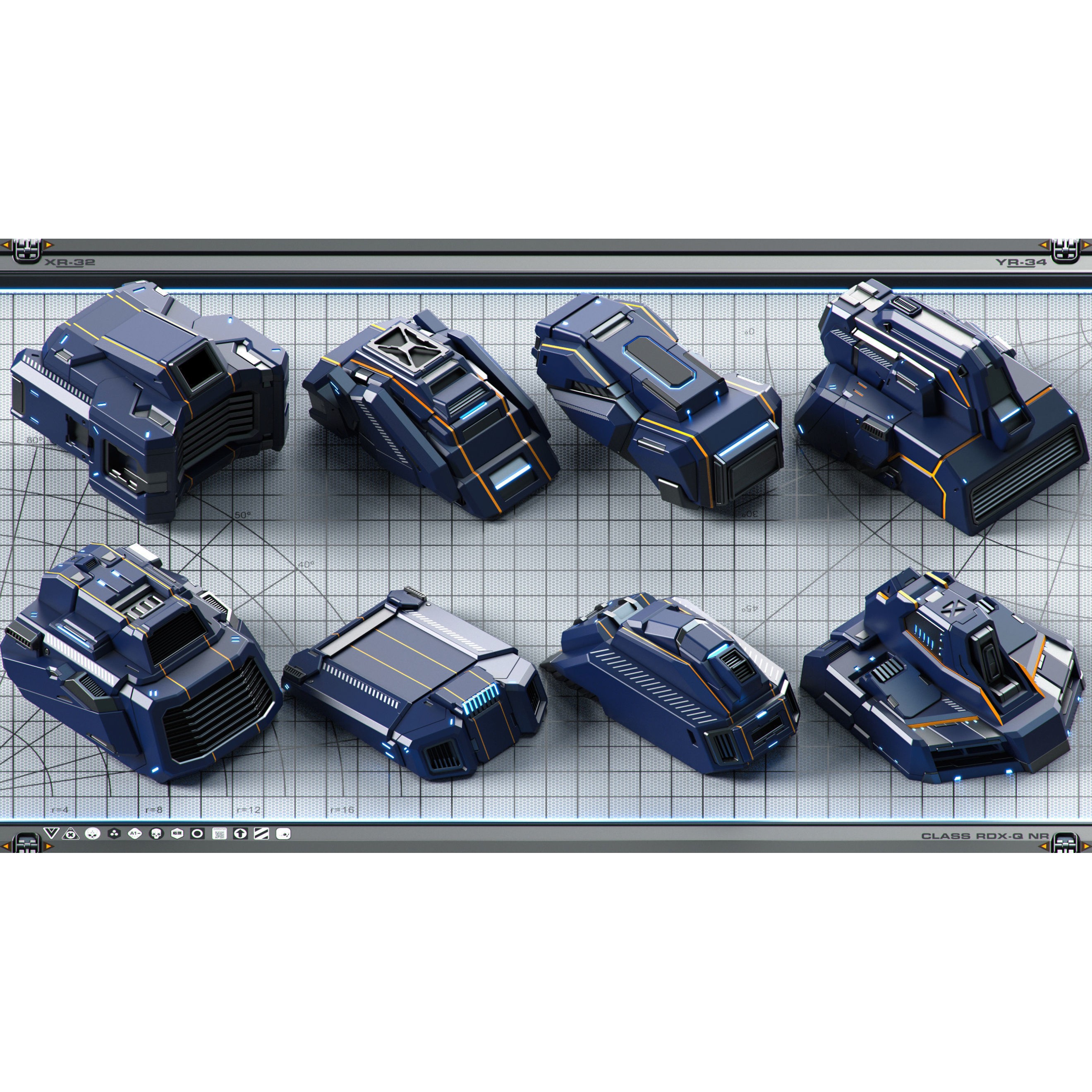 Futuristic Spaceship 3D Model – Sci-Fi Kitbash Set, OBJ - View 9