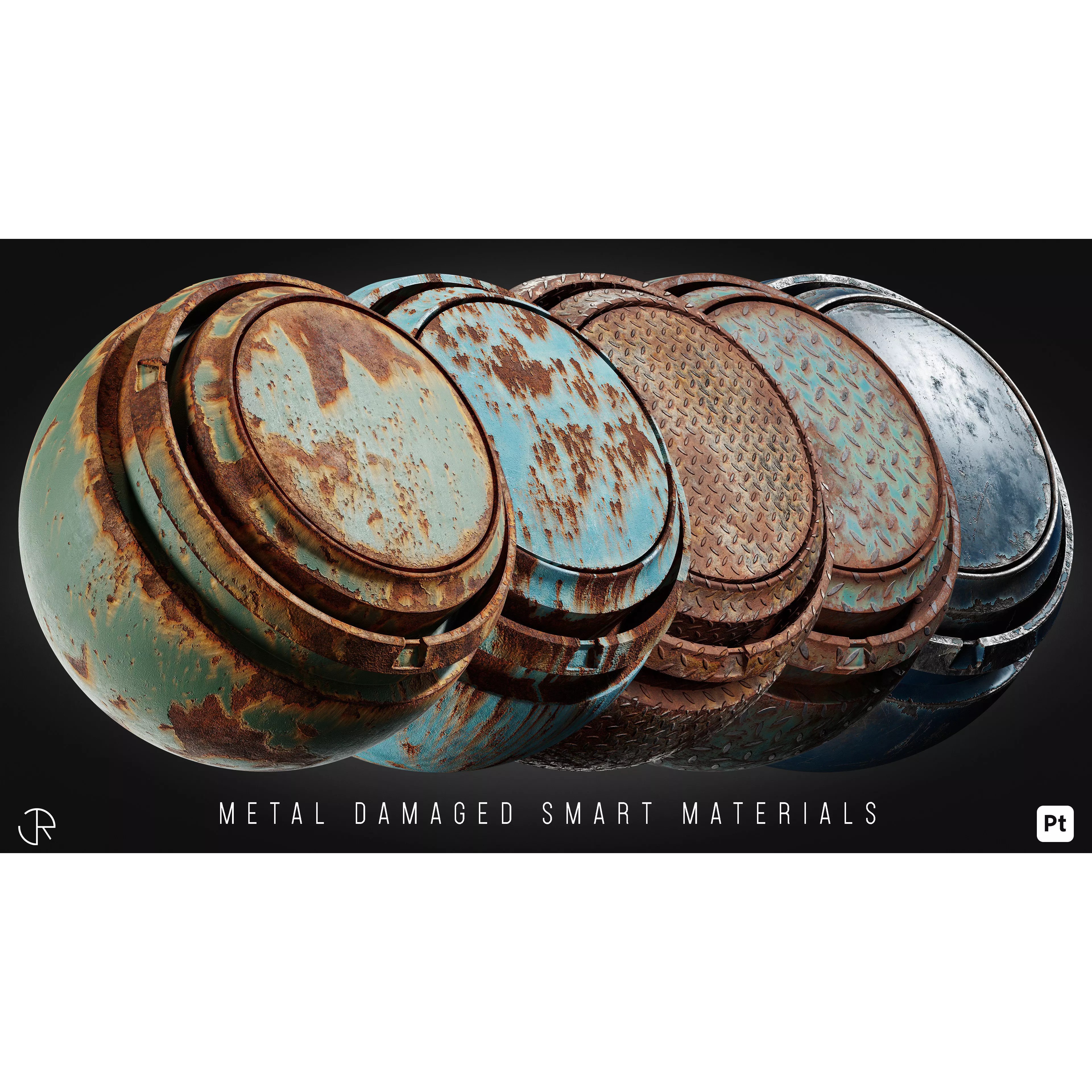 Damaged Metal Smart Materials 3D Model – 28 High-Detail PBR Textures - View 2