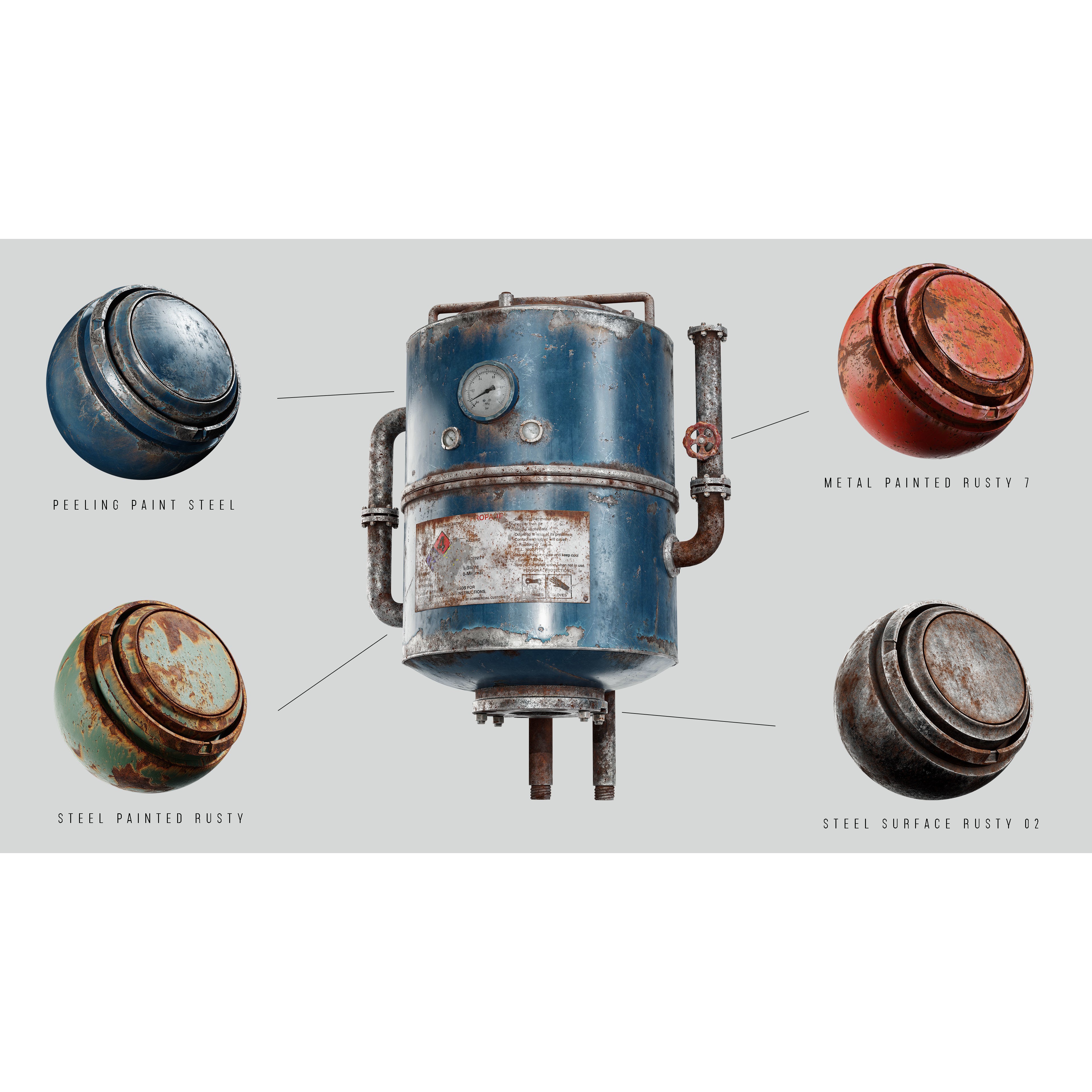 Damaged Metal Smart Materials 3D Model – 28 High-Detail PBR Textures - View 3