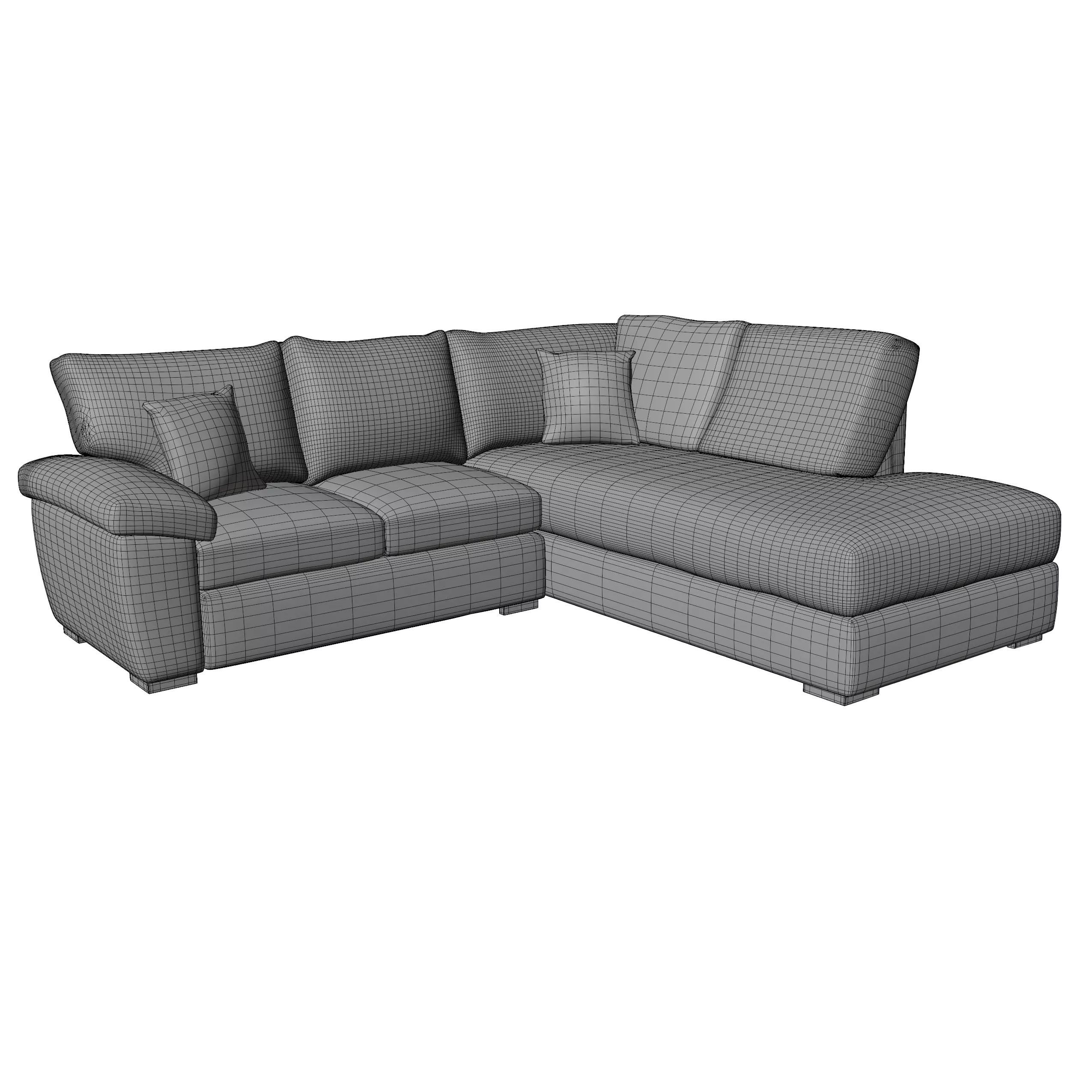 Modern Corner Sofa Fabric Couch - Game-Ready 3D Model - View 5