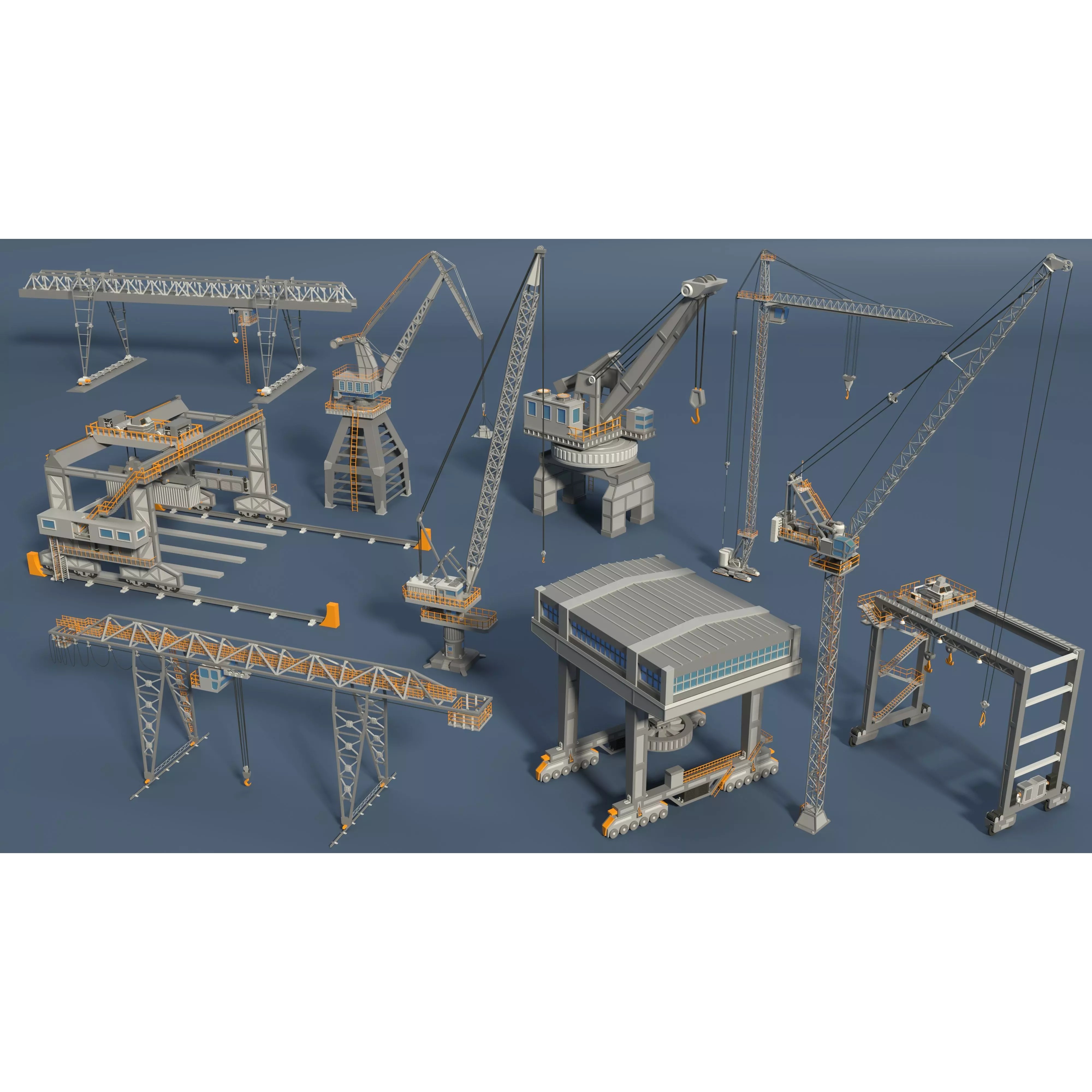 Cranes 3D Model – Low Poly Industrial Machines, FBX, OBJ - View 2