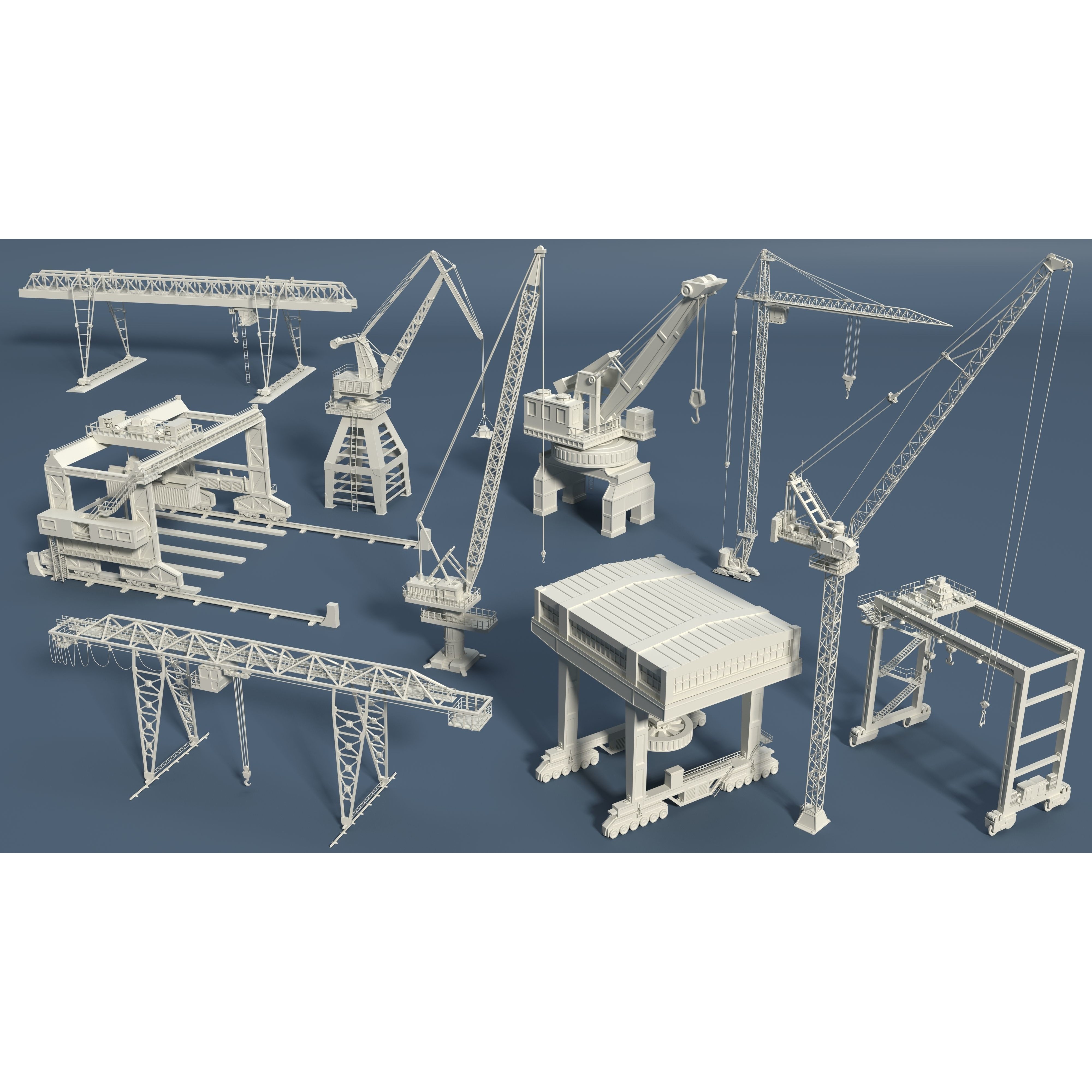 Cranes 3D Model – Low Poly Industrial Machines, FBX, OBJ - View 3