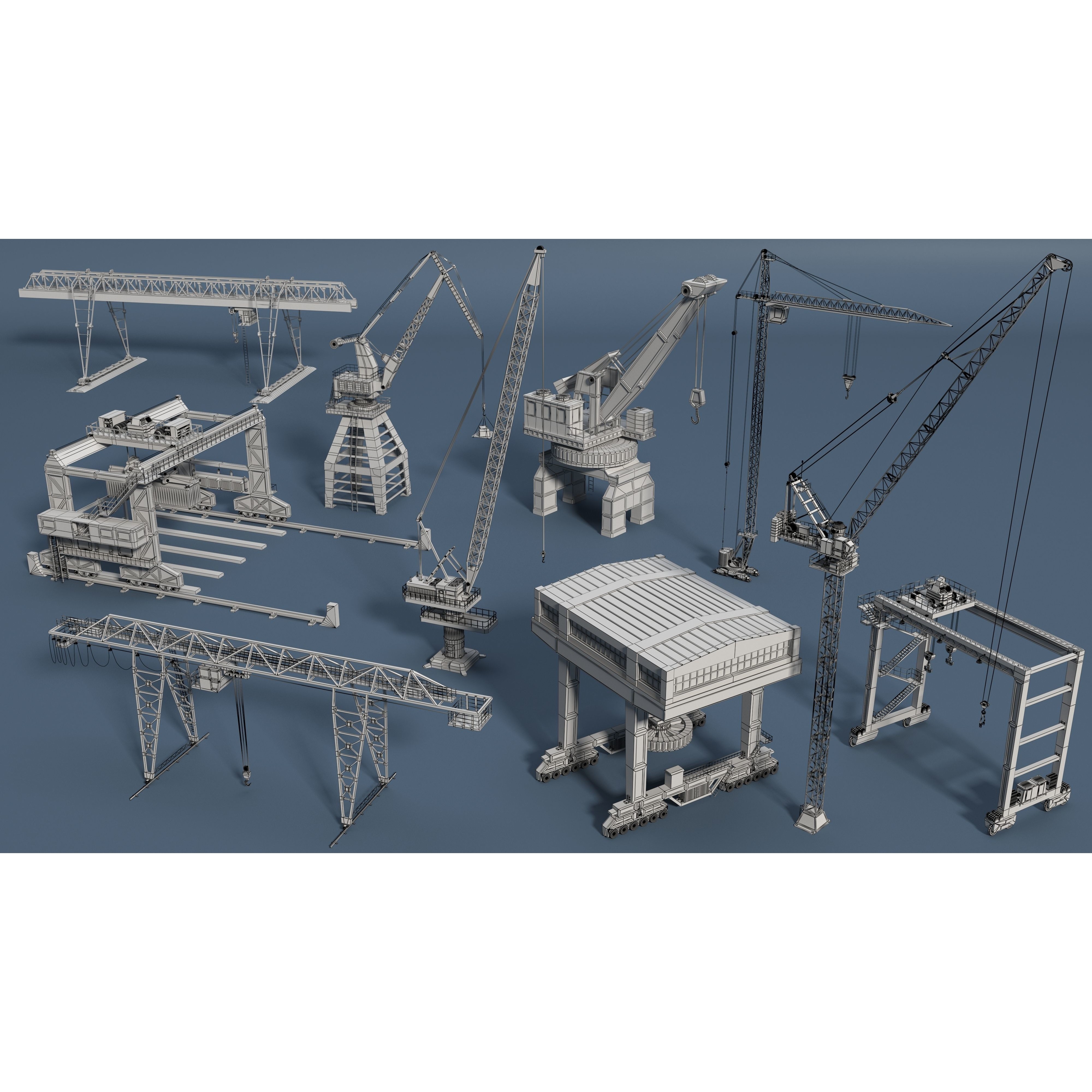Cranes 3D Model – Low Poly Industrial Machines, FBX, OBJ - View 4