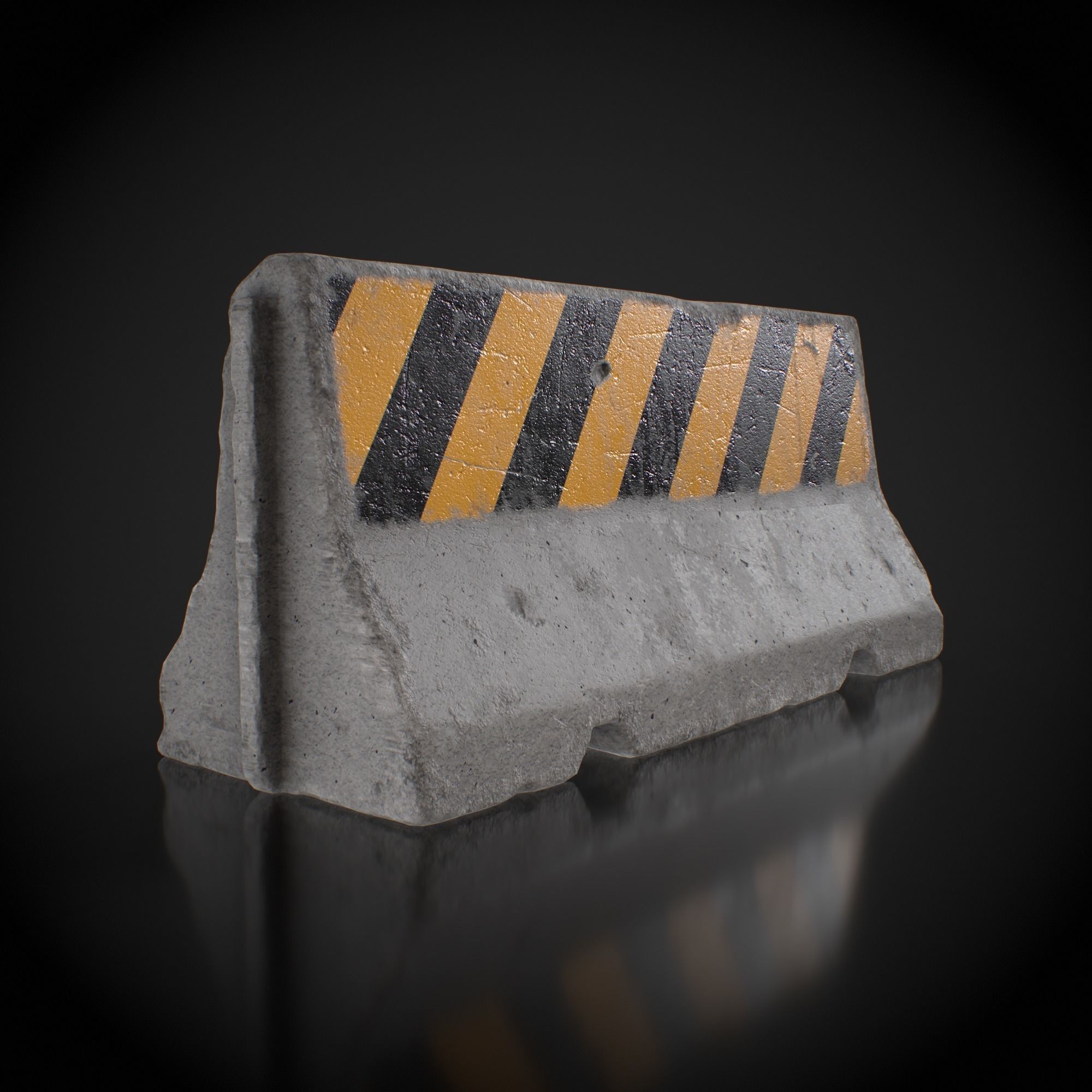 Concrete Barrier 3D Model – Low Poly Game Ready Asset, FBX, OBJ - View 3