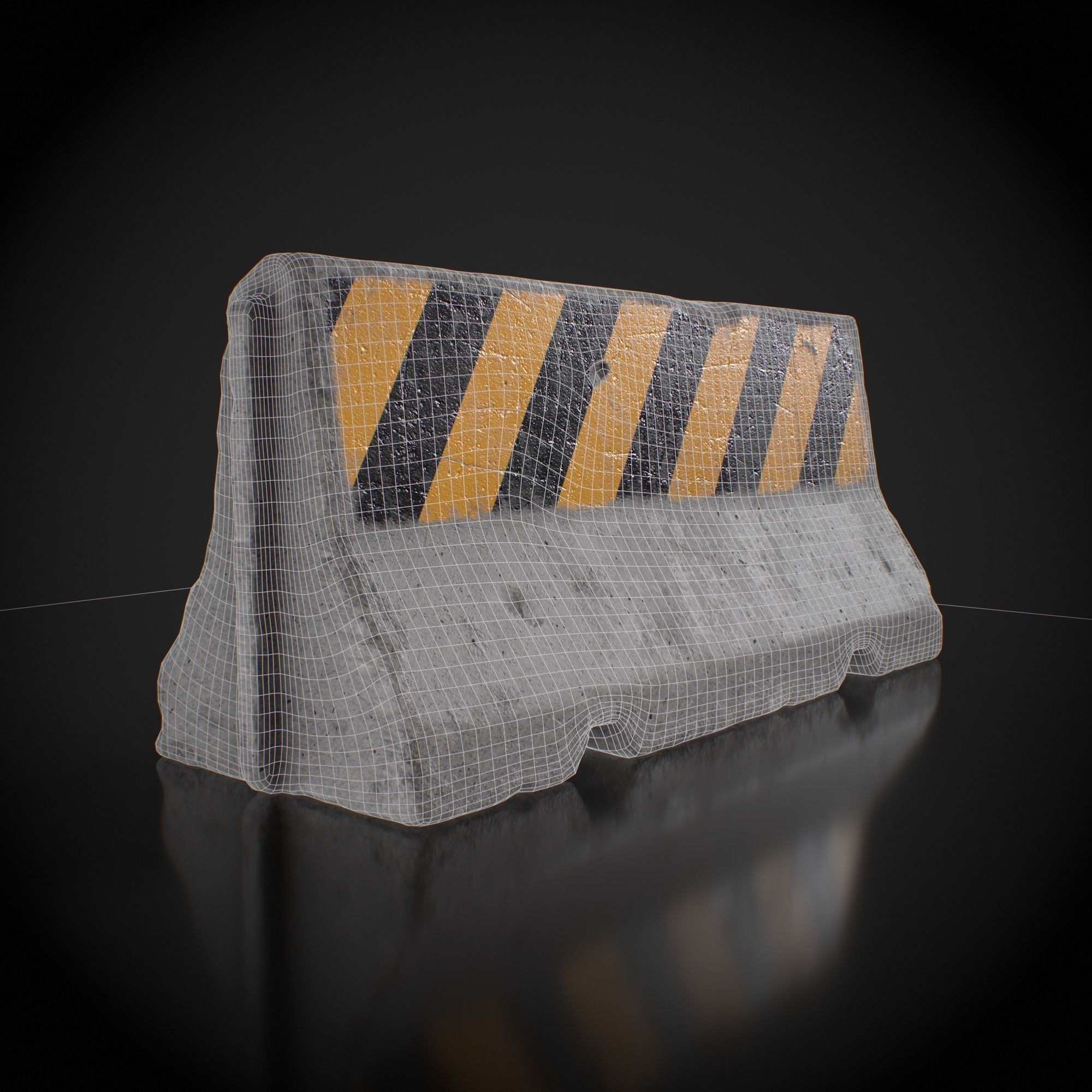 Concrete Barrier 3D Model – Low Poly Game Ready Asset, FBX, OBJ - View 4