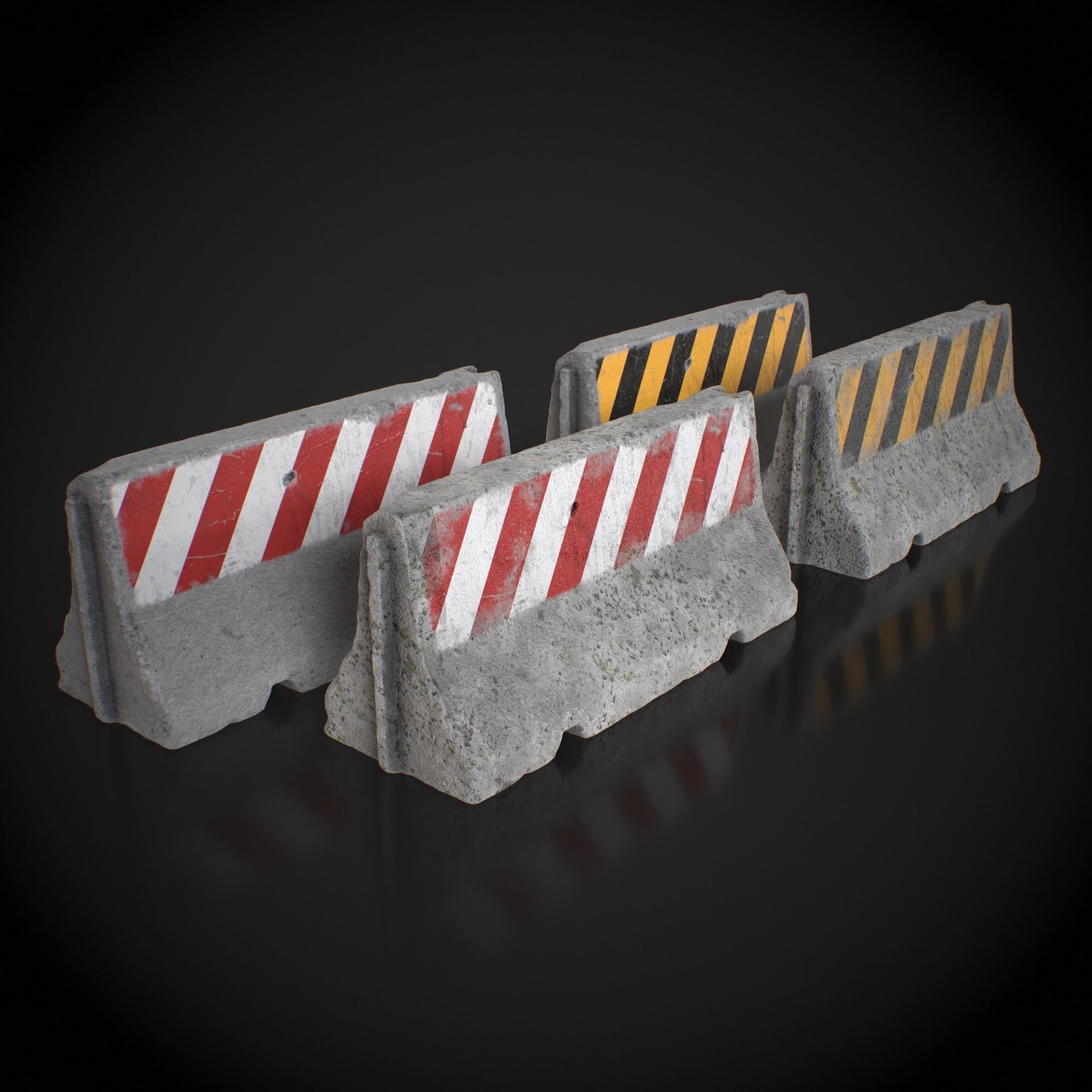 Concrete Barrier 3D Model – Low Poly Game Ready Asset, FBX, OBJ - View 8