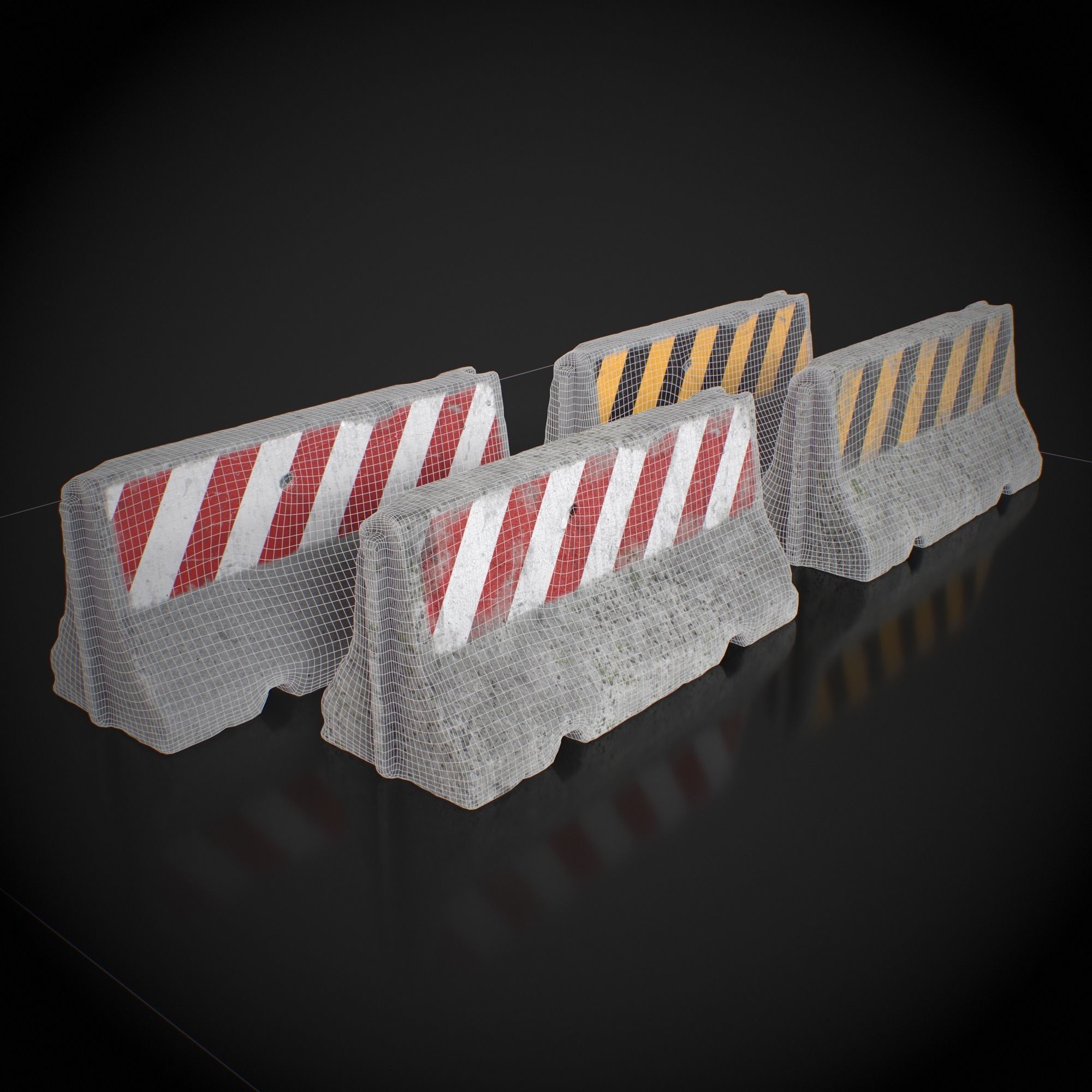 Concrete Barrier 3D Model – Low Poly Game Ready Asset, FBX, OBJ - View 9