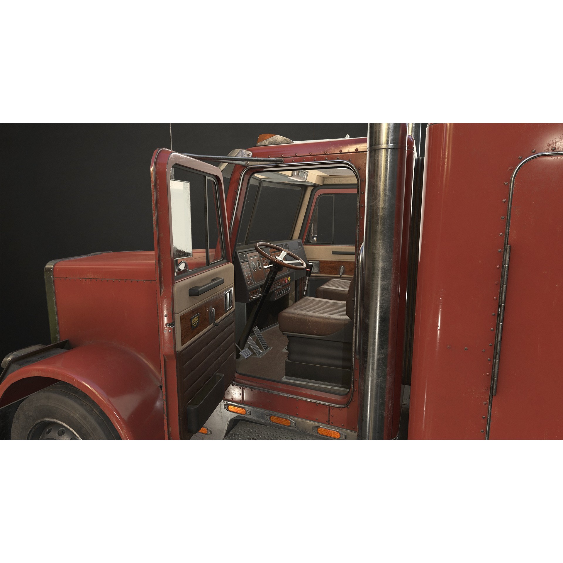 Flat Top Semi Truck 3D Model – Low Poly Game Asset, FBX, PBR Textures - View 10