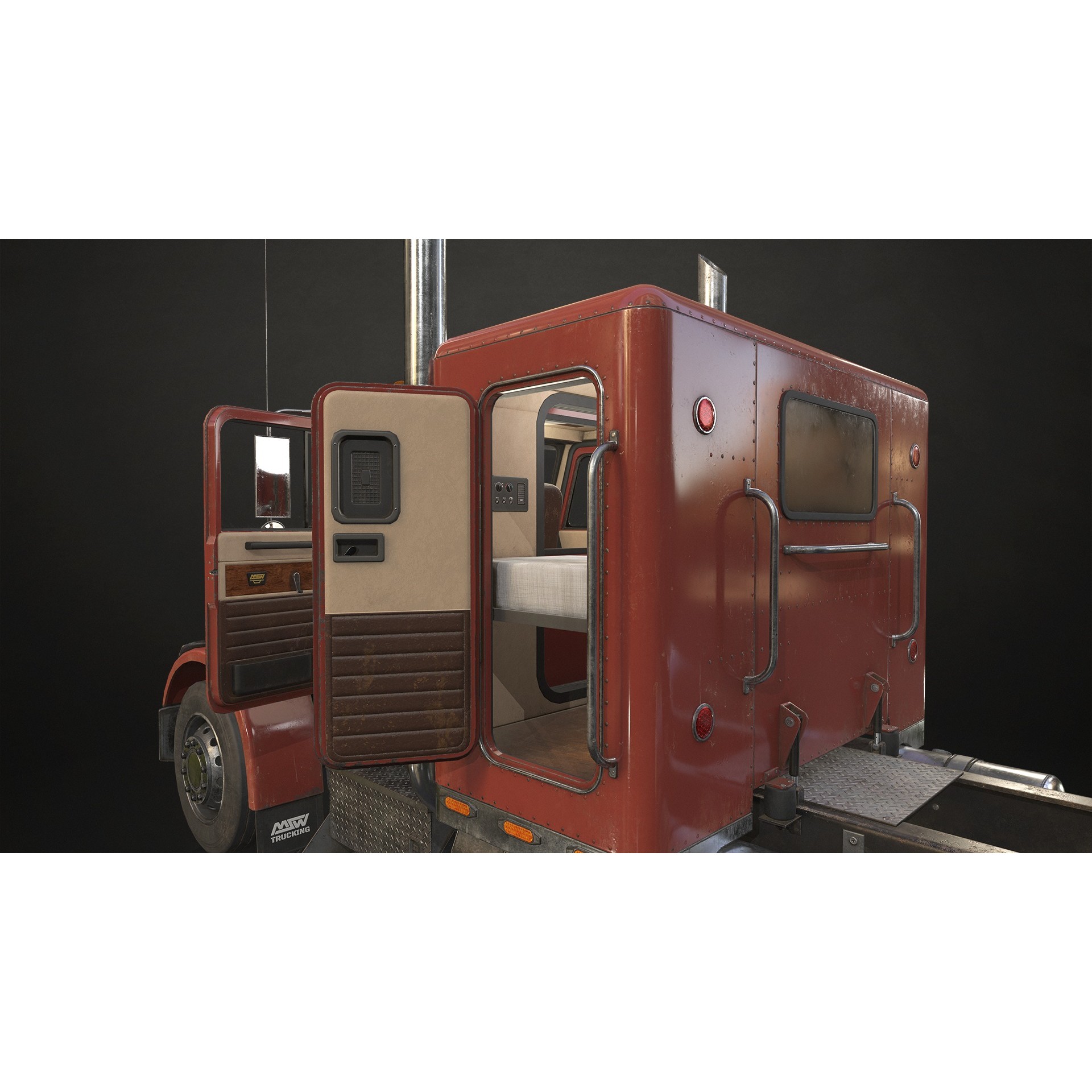 Flat Top Semi Truck 3D Model – Low Poly Game Asset, FBX, PBR Textures - View 11