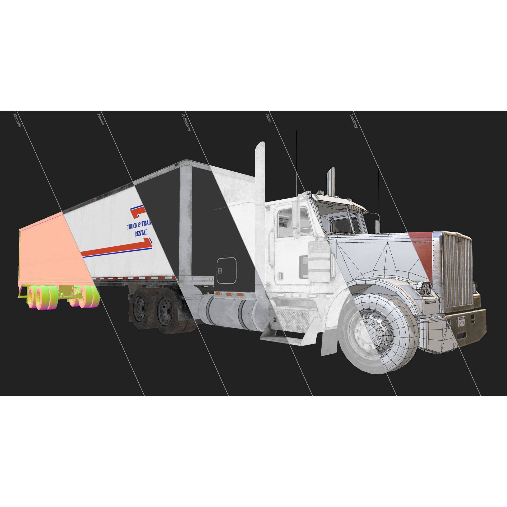 Flat Top Semi Truck 3D Model – Low Poly Game Asset, FBX, PBR Textures - View 18