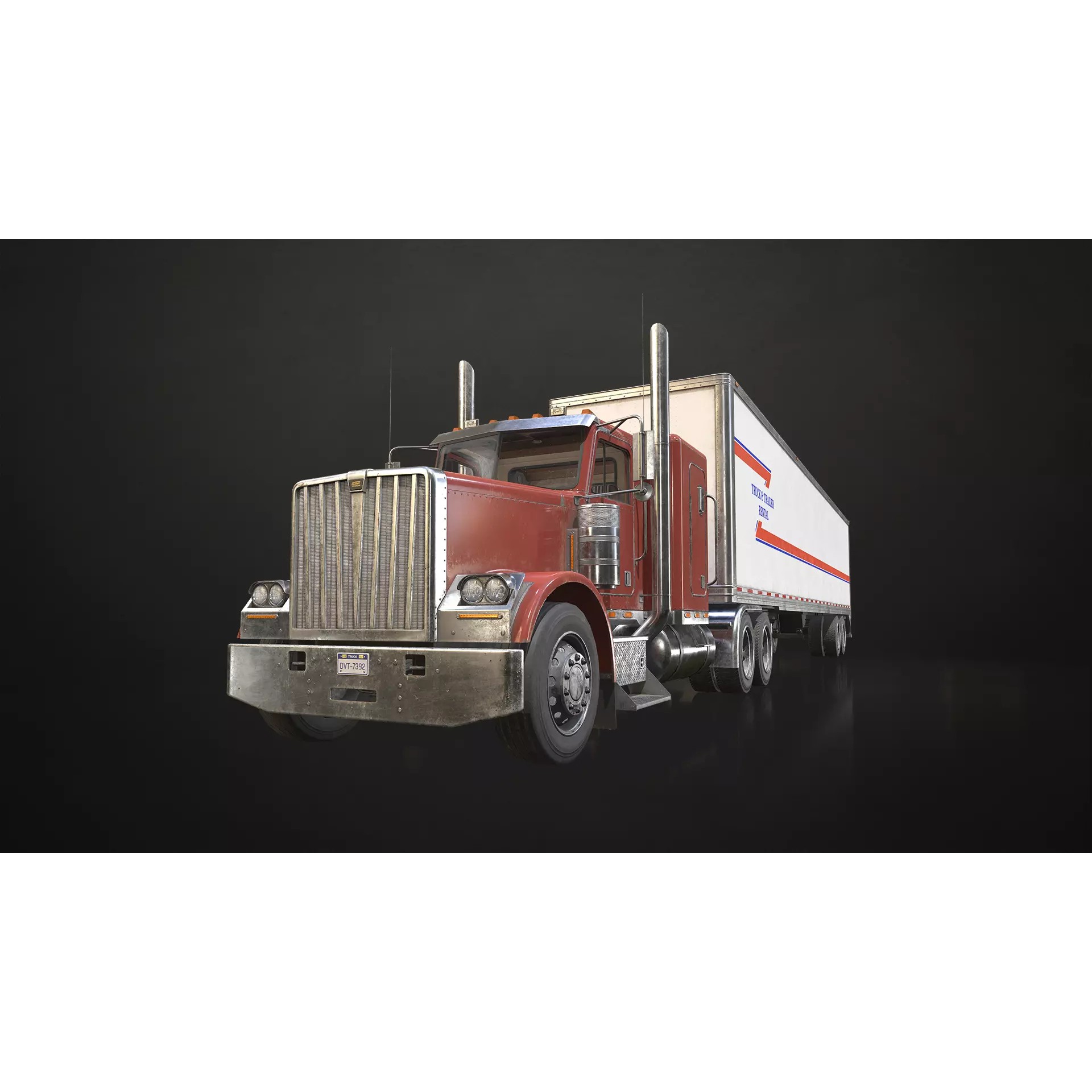 Flat Top Semi Truck 3D Model – Low Poly Game Asset, FBX, PBR Textures - View 2