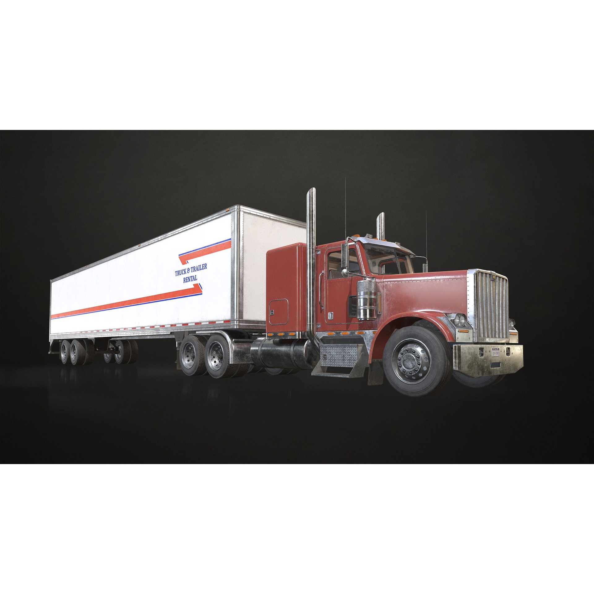 Flat Top Semi Truck 3D Model – Low Poly Game Asset, FBX, PBR Textures - View 3