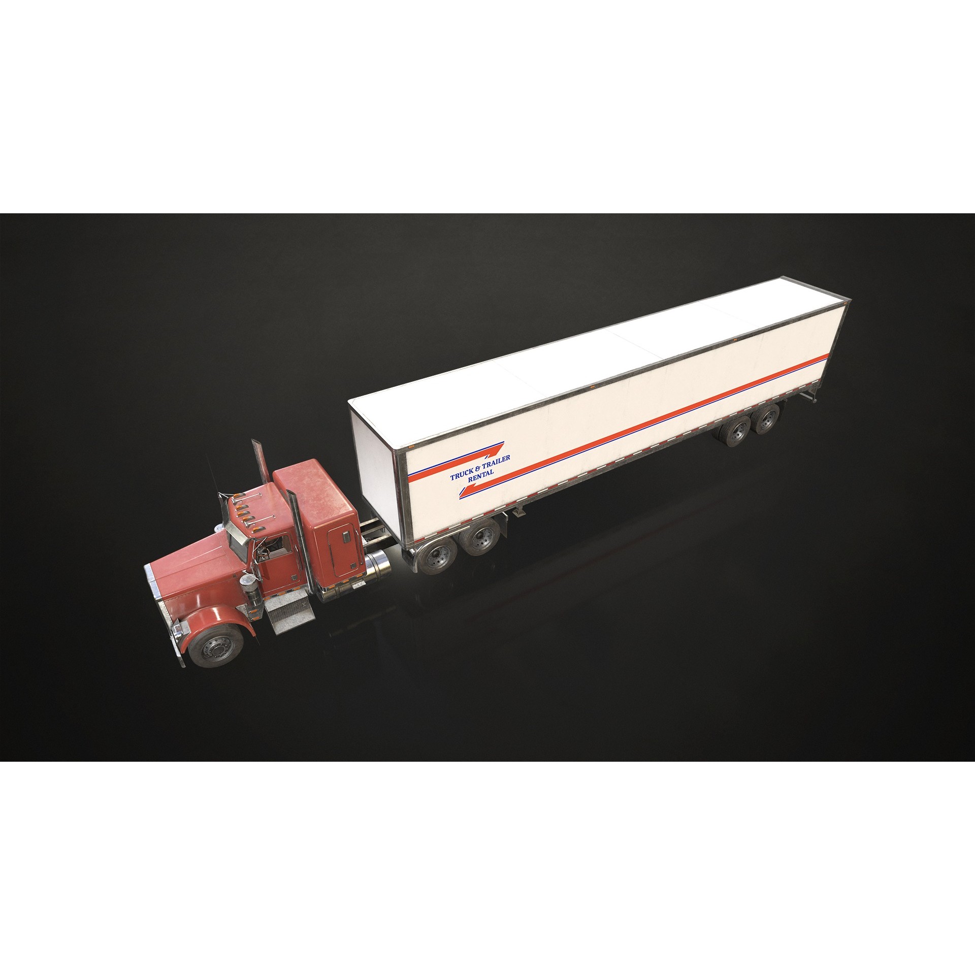 Flat Top Semi Truck 3D Model – Low Poly Game Asset, FBX, PBR Textures - View 4