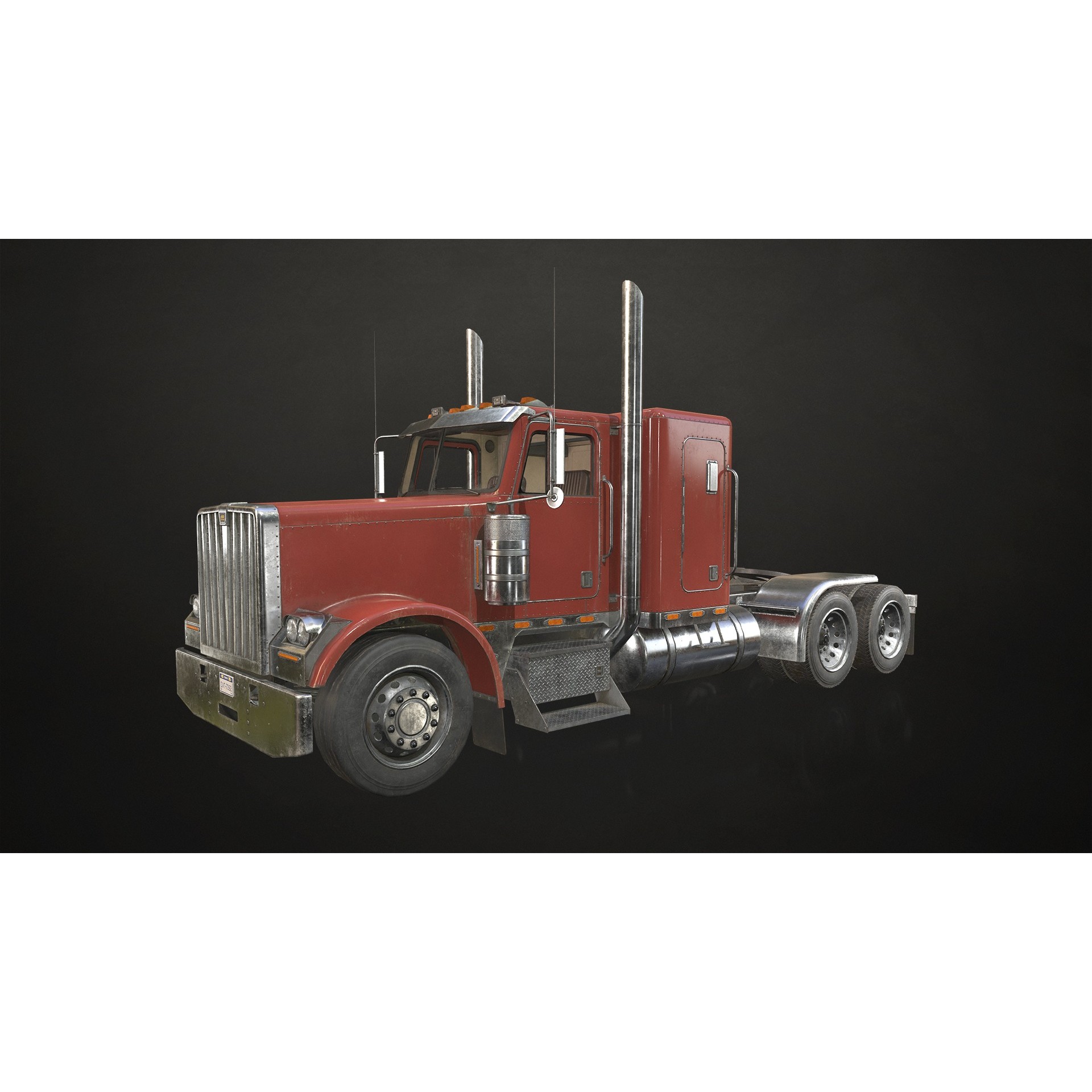 Flat Top Semi Truck 3D Model – Low Poly Game Asset, FBX, PBR Textures - View 6