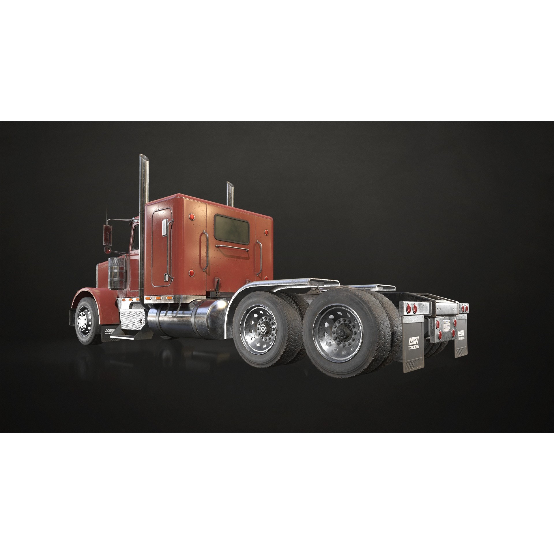 Flat Top Semi Truck 3D Model – Low Poly Game Asset, FBX, PBR Textures - View 8