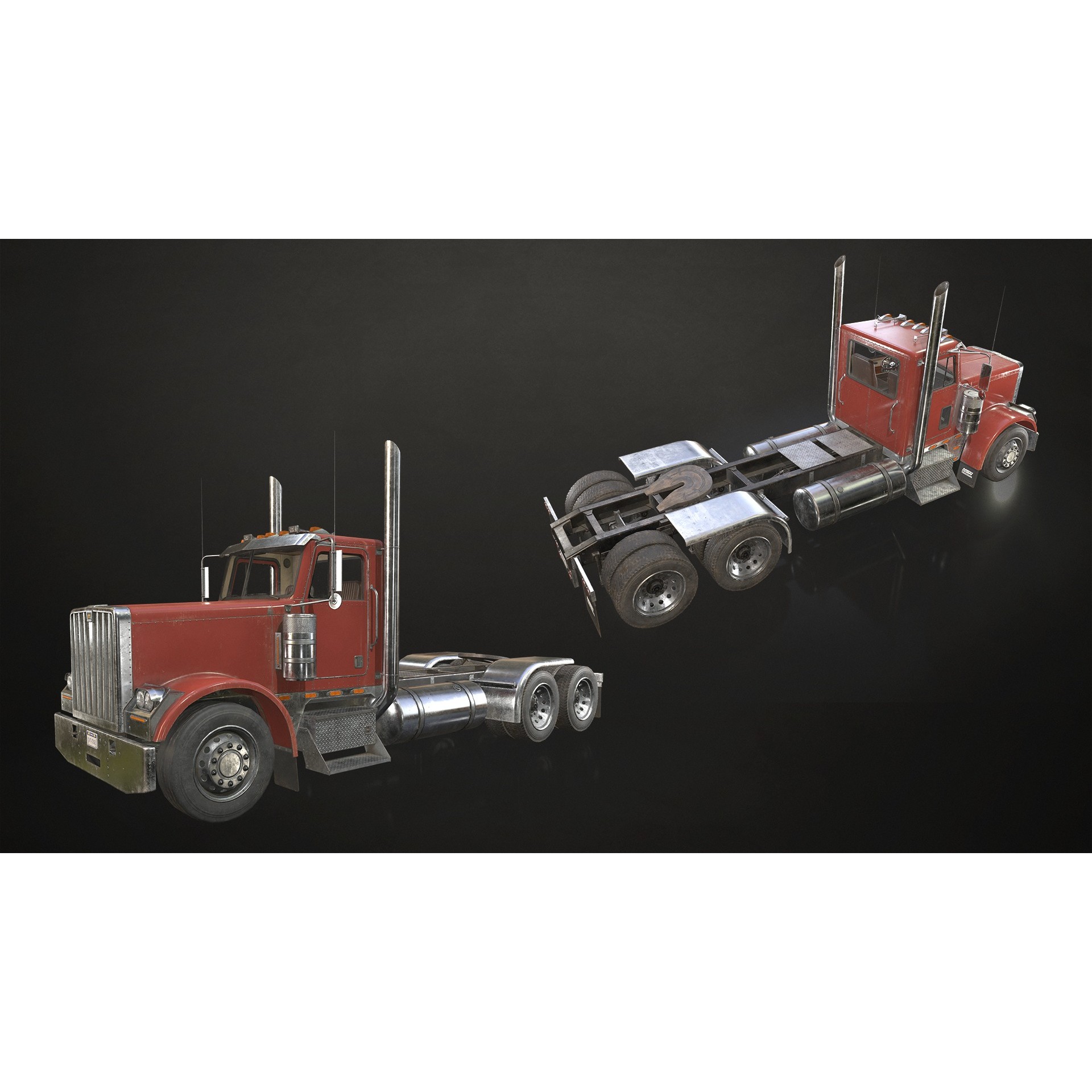 Flat Top Semi Truck 3D Model – Low Poly Game Asset, FBX, PBR Textures - View 9