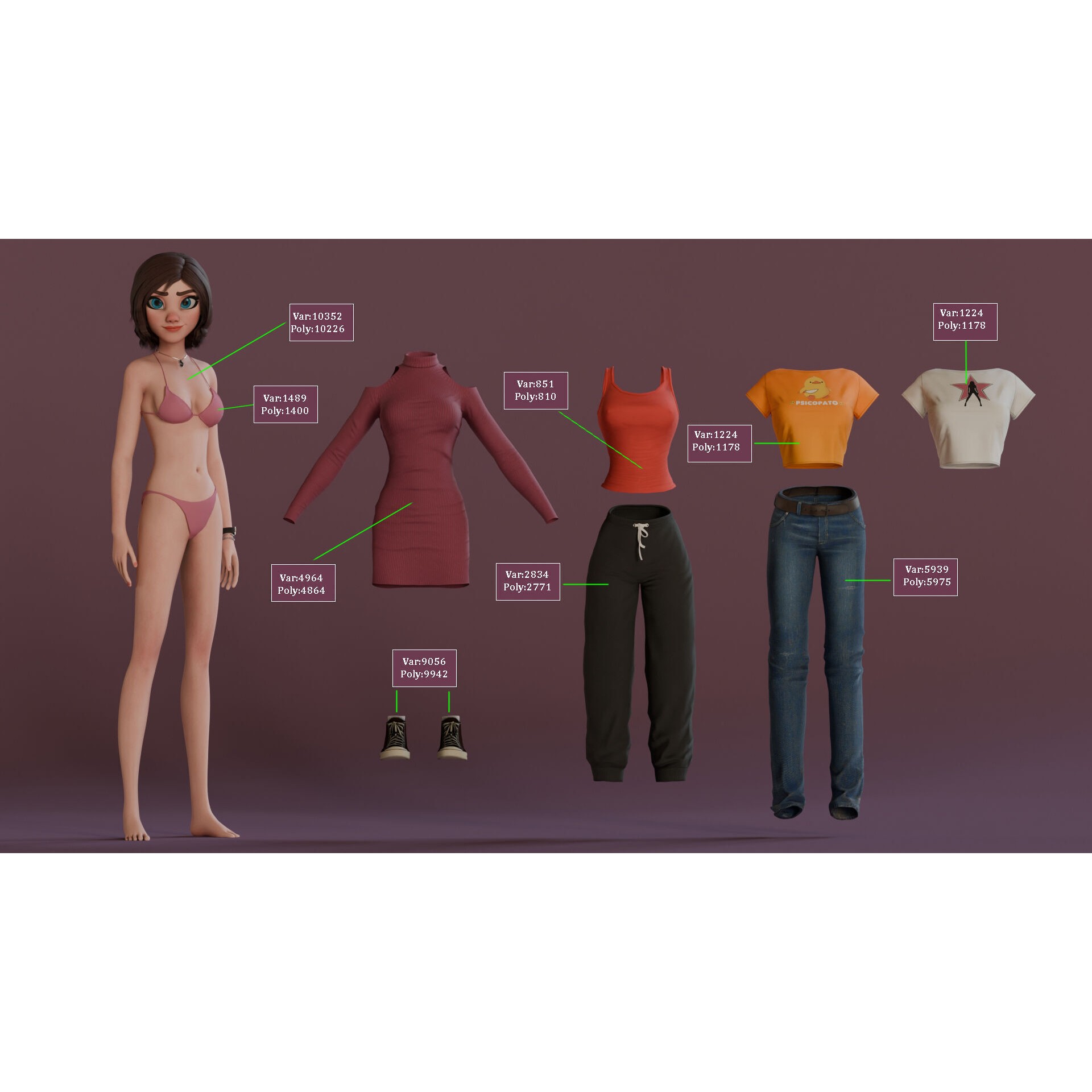 Hana Cartoon Girl - Low-Poly Game-Ready 3D Model - View 10