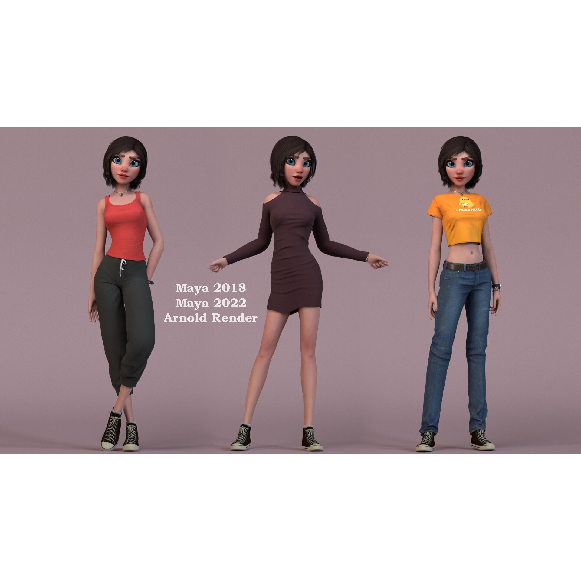 Hana Cartoon Girl - Low-Poly Game-Ready 3D Model - View 11
