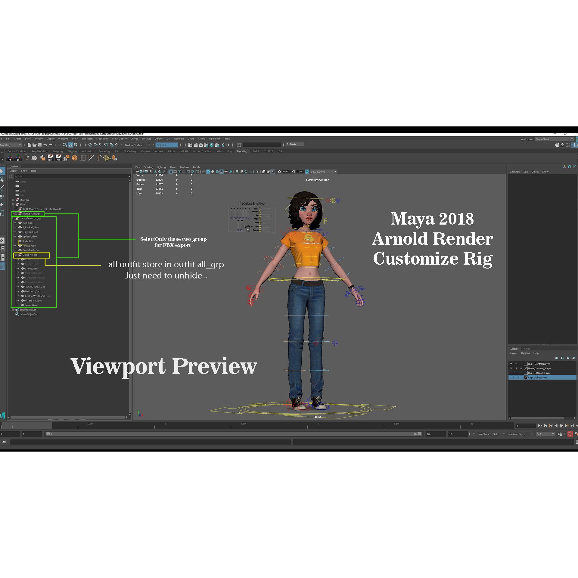 Hana Cartoon Girl - Low-Poly Game-Ready 3D Model - View 18