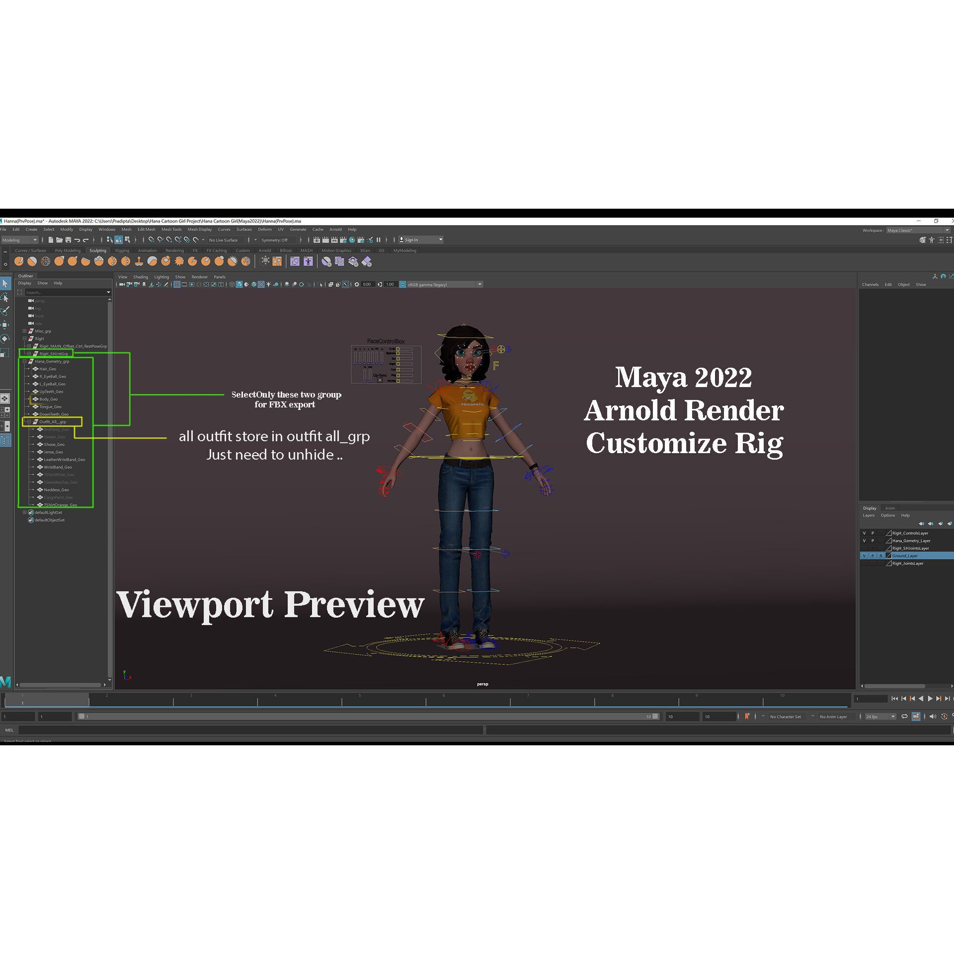 Hana Cartoon Girl - Low-Poly Game-Ready 3D Model - View 19