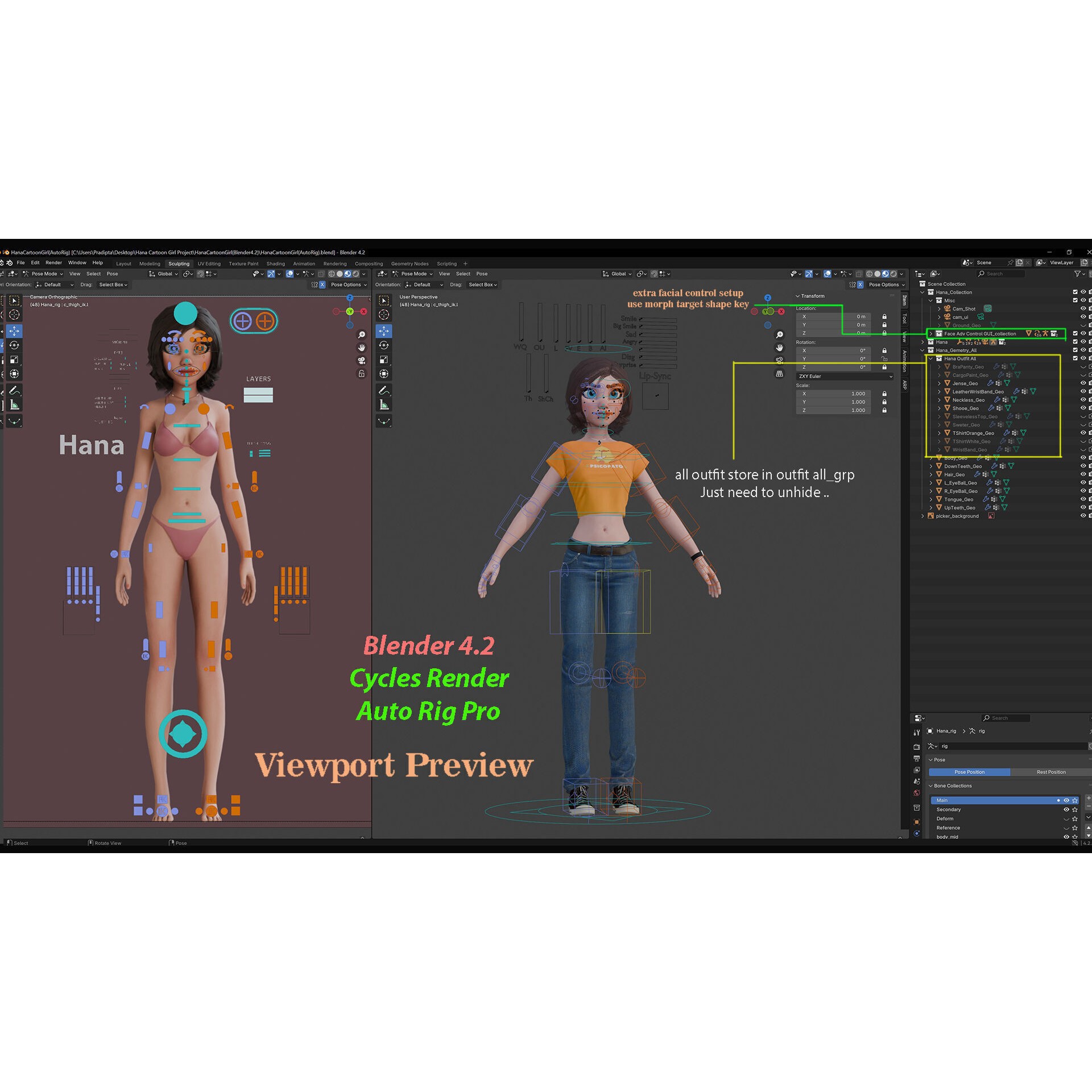 Hana Cartoon Girl - Low-Poly Game-Ready 3D Model - View 21