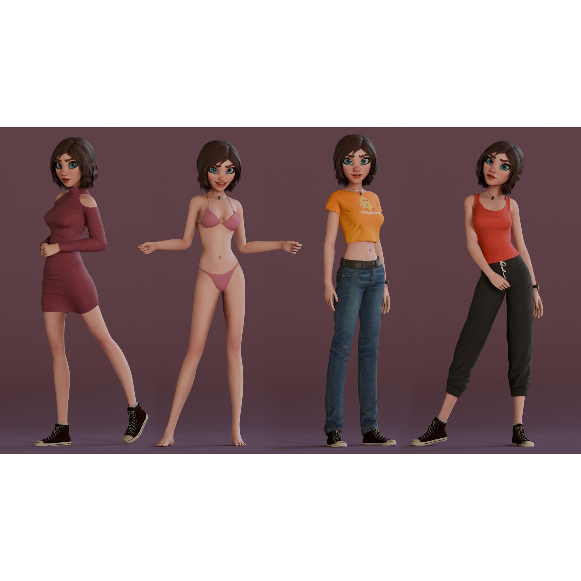 Hana Cartoon Girl - Low-Poly Game-Ready 3D Model - View 3