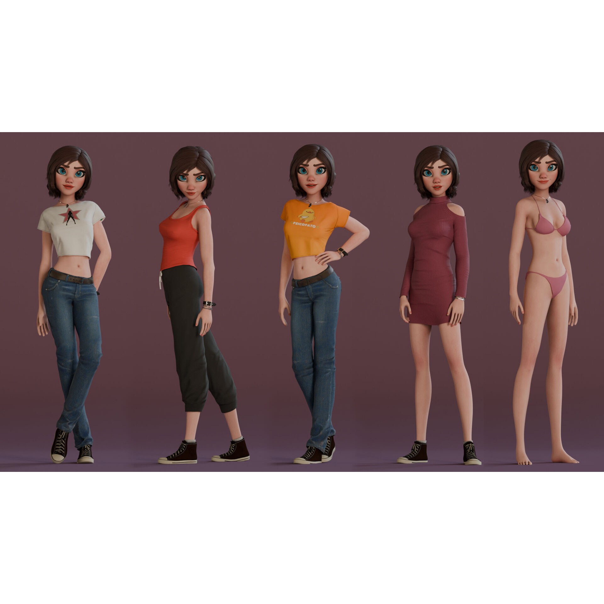 Hana Cartoon Girl - Low-Poly Game-Ready 3D Model - View 4