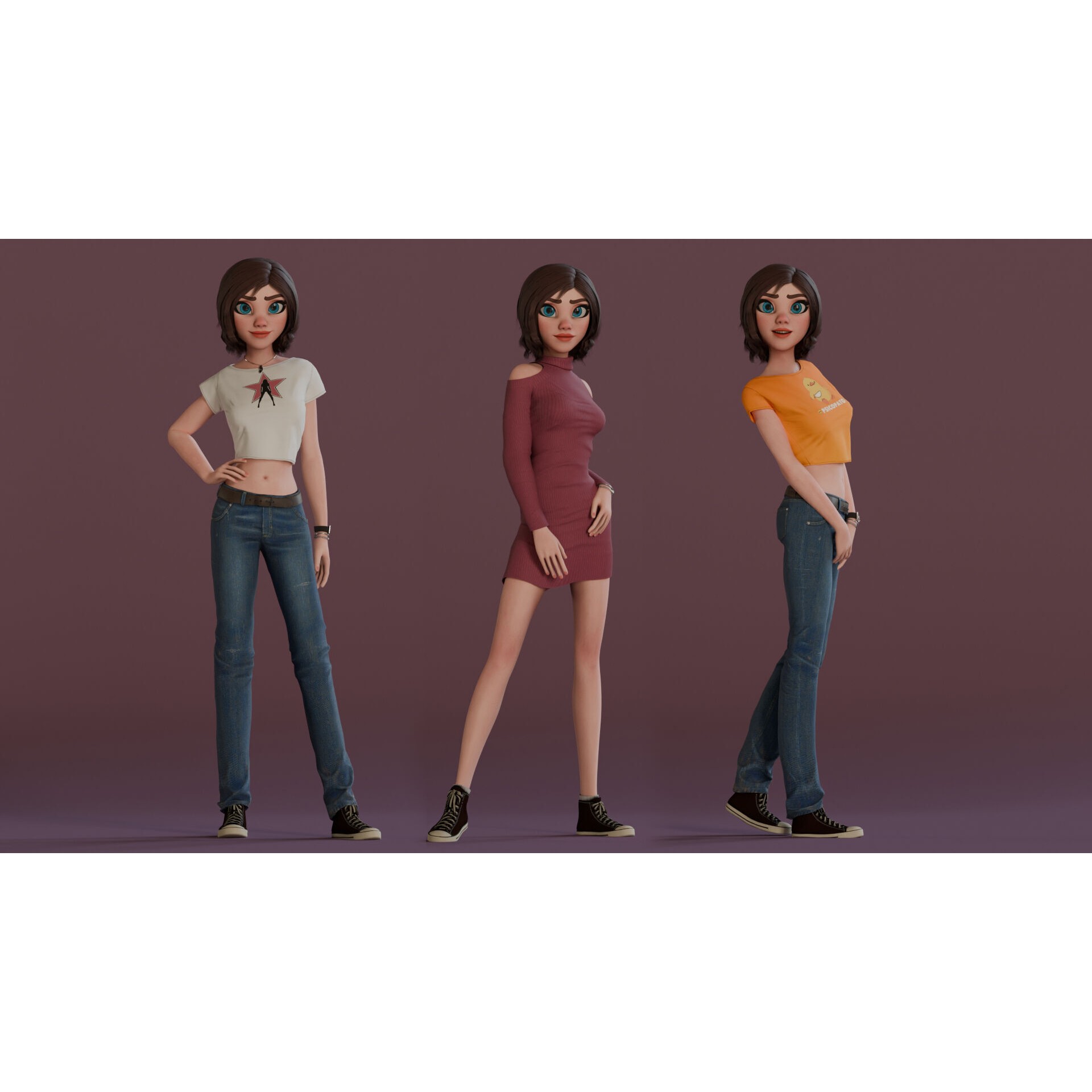 Hana Cartoon Girl - Low-Poly Game-Ready 3D Model - View 5