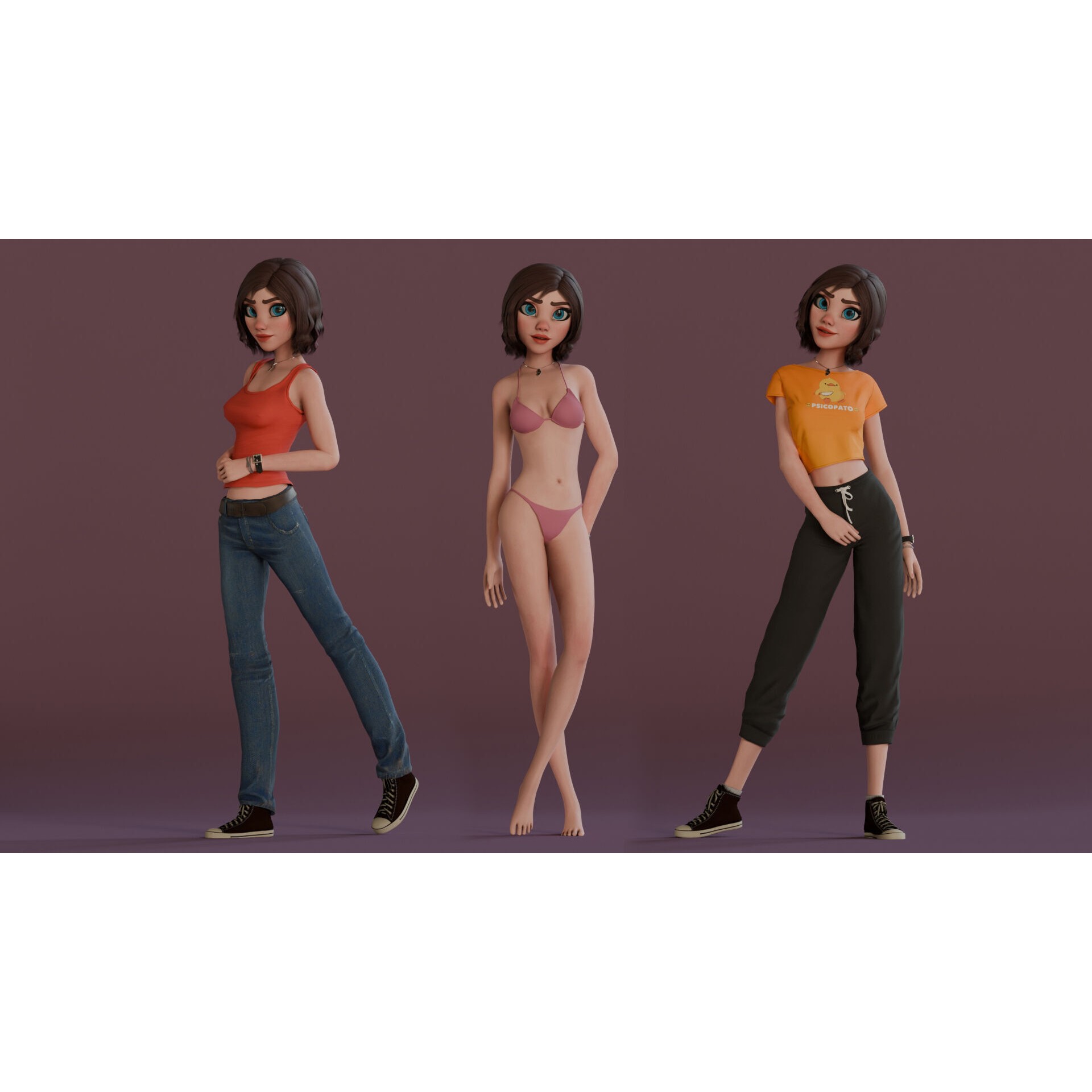 Hana Cartoon Girl - Low-Poly Game-Ready 3D Model - View 6