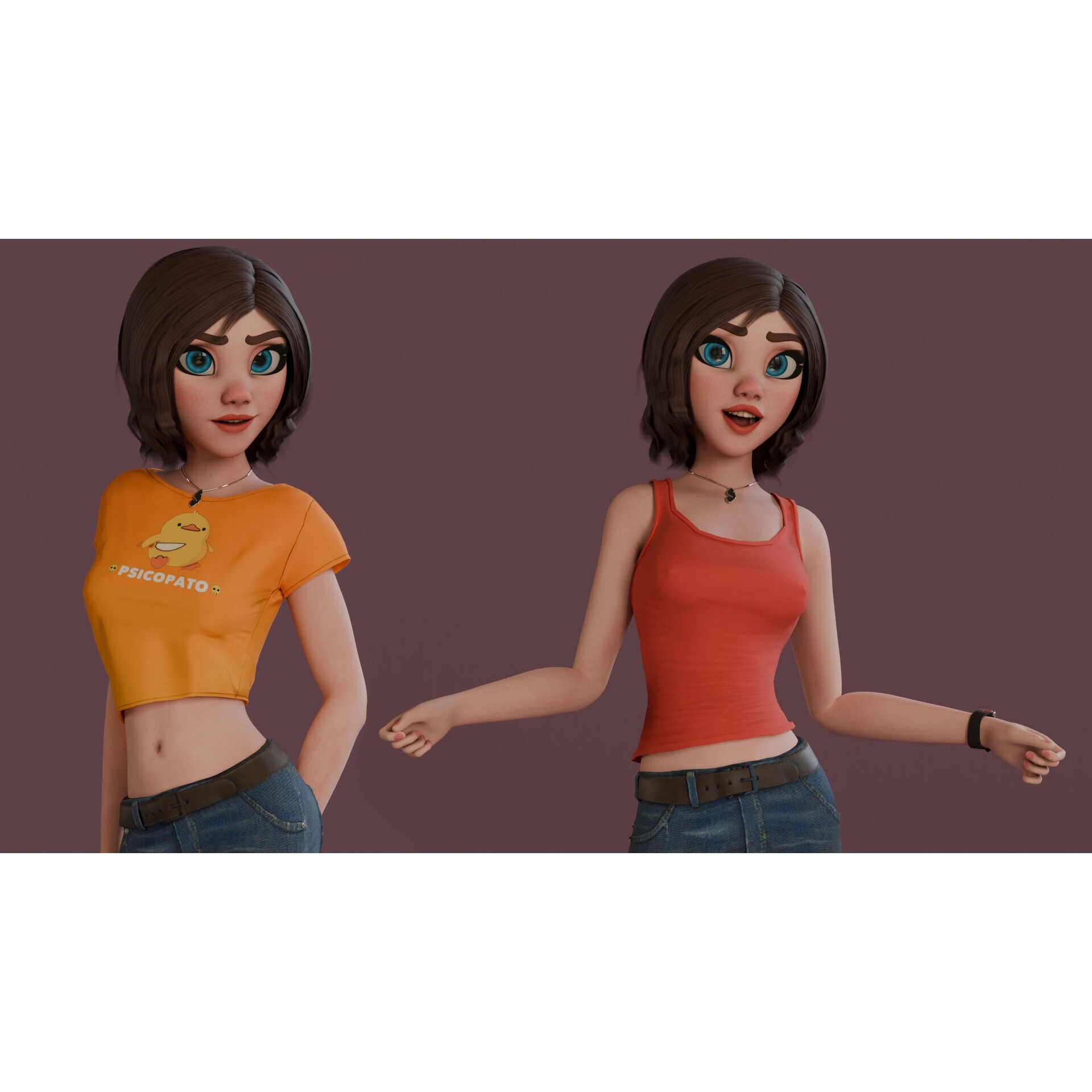 Hana Cartoon Girl - Low-Poly Game-Ready 3D Model - View 7