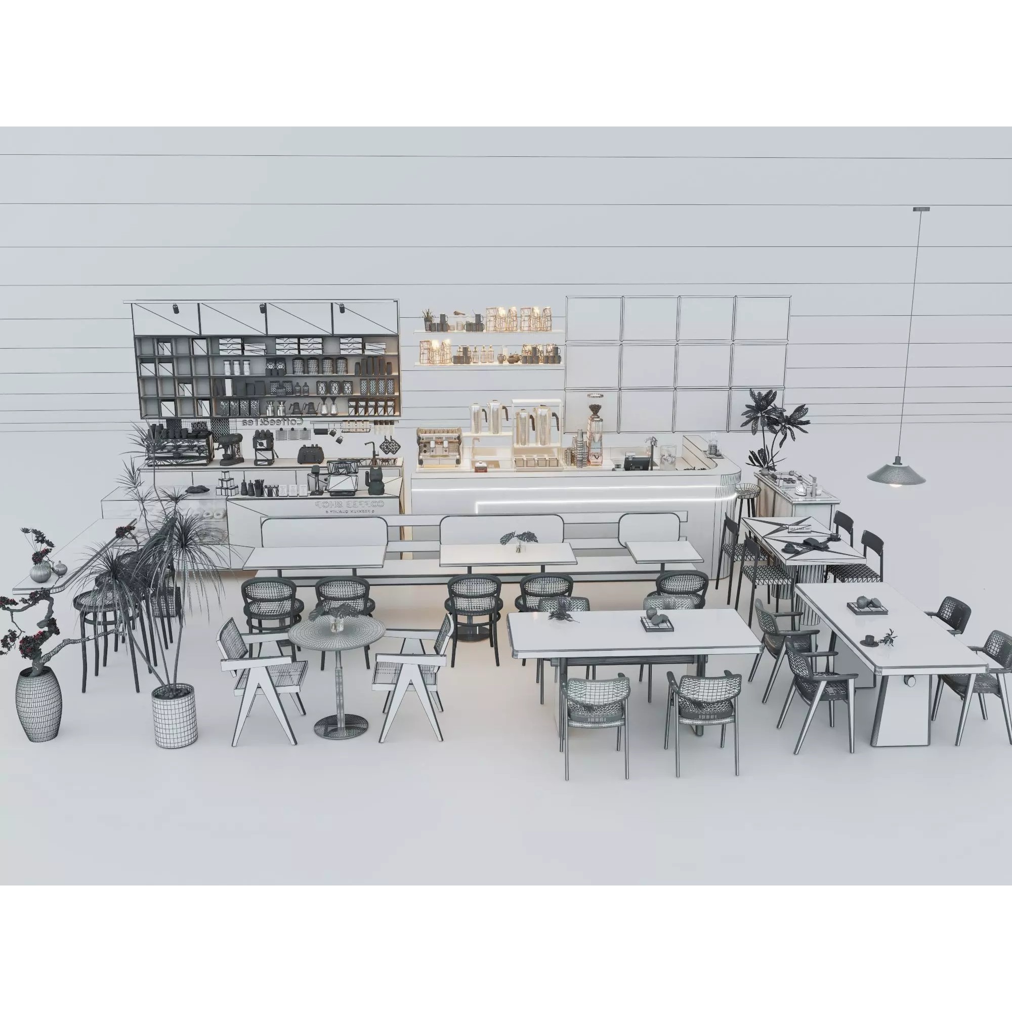 Modern Coffee Shop Interior - Low-Poly Game-Ready 3D Model