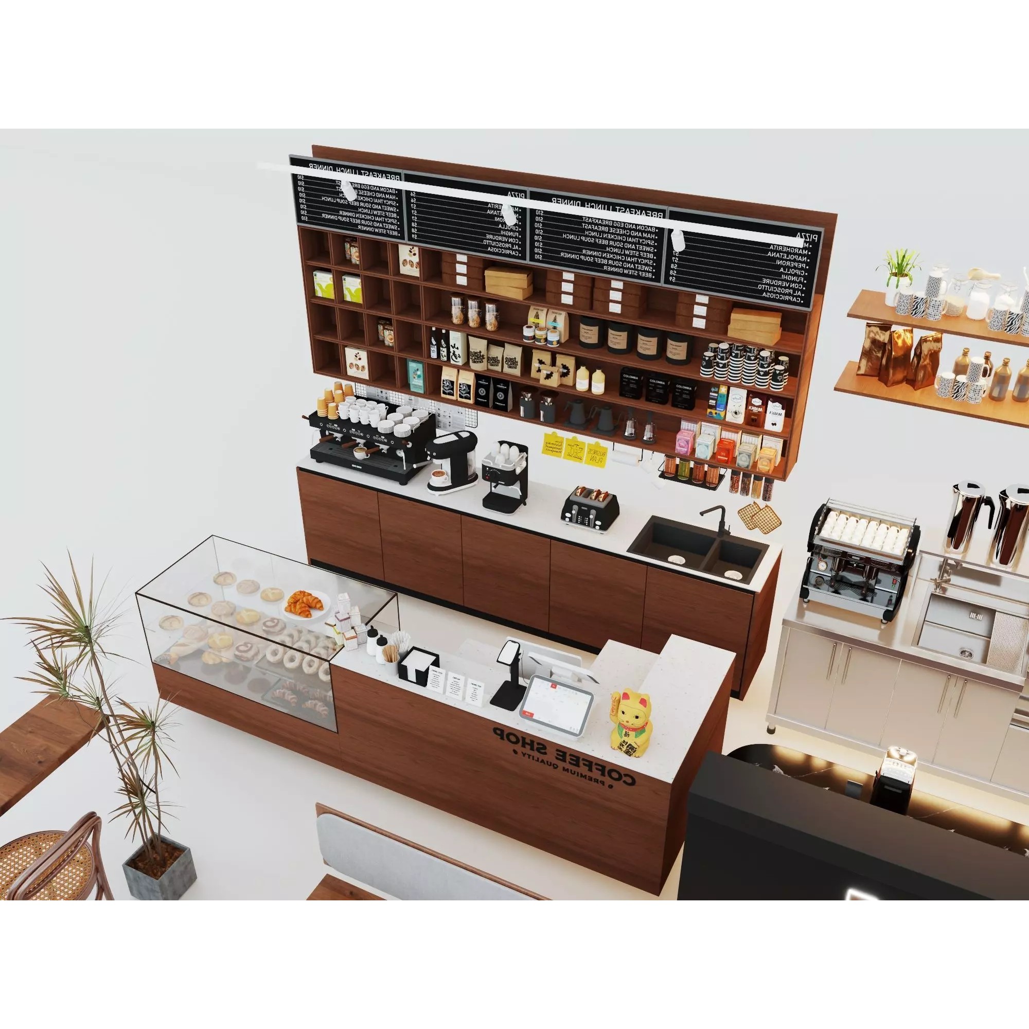 Modern Coffee Shop Interior - Low-Poly Game-Ready 3D Model - View 10