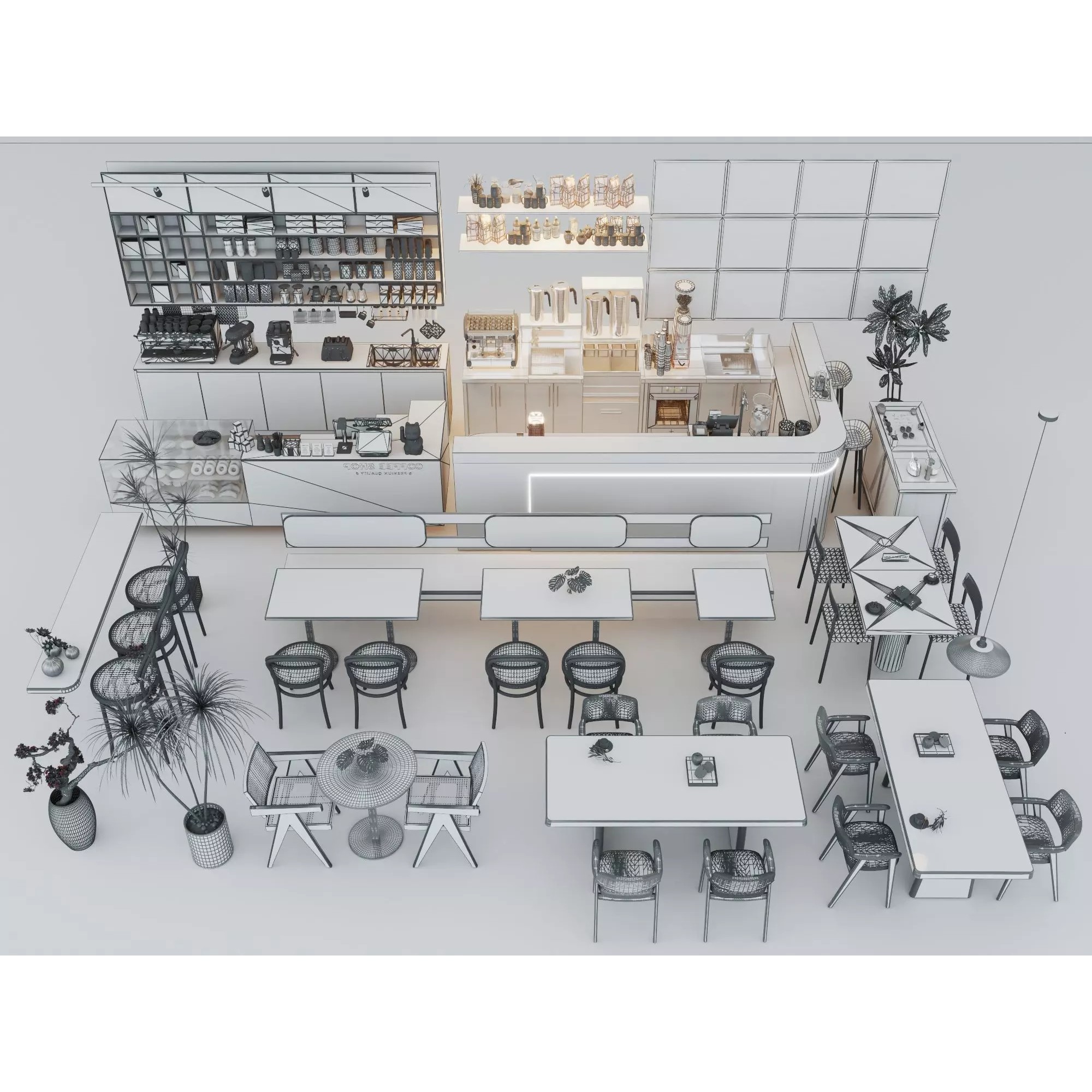 Modern Coffee Shop Interior - Low-Poly Game-Ready 3D Model - View 13