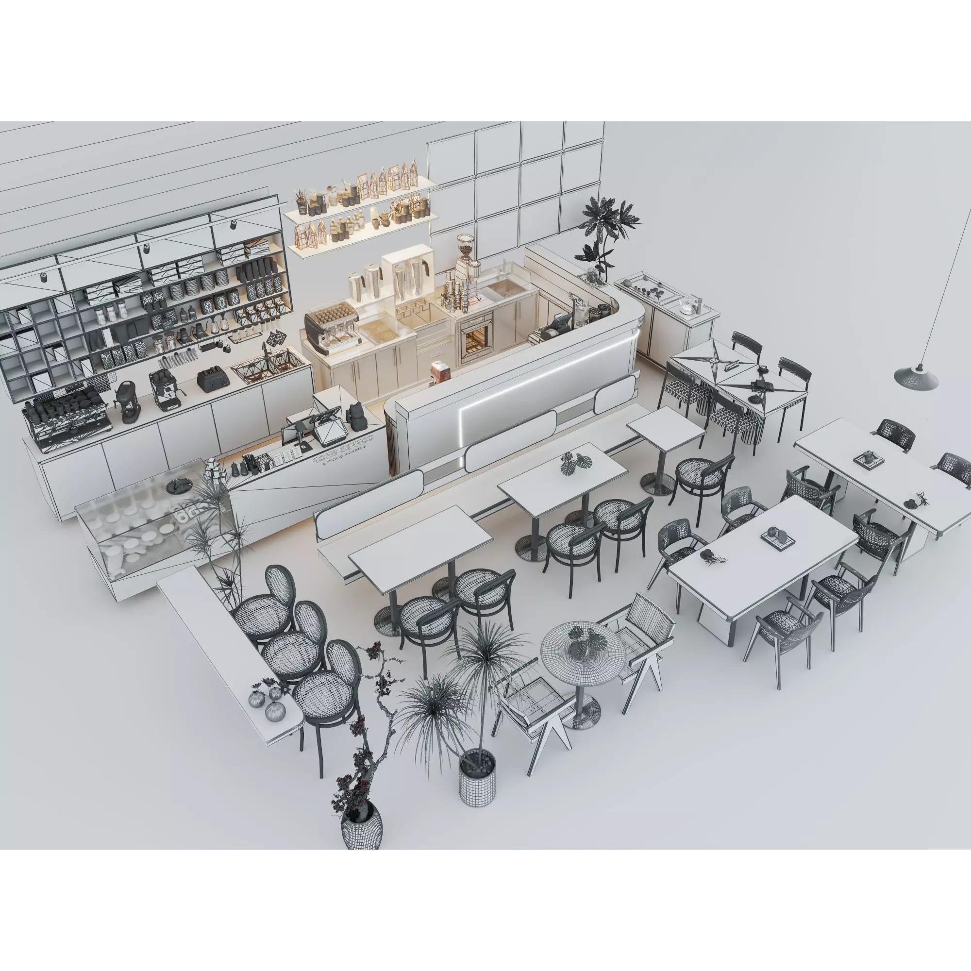 Modern Coffee Shop Interior - Low-Poly Game-Ready 3D Model - View 14